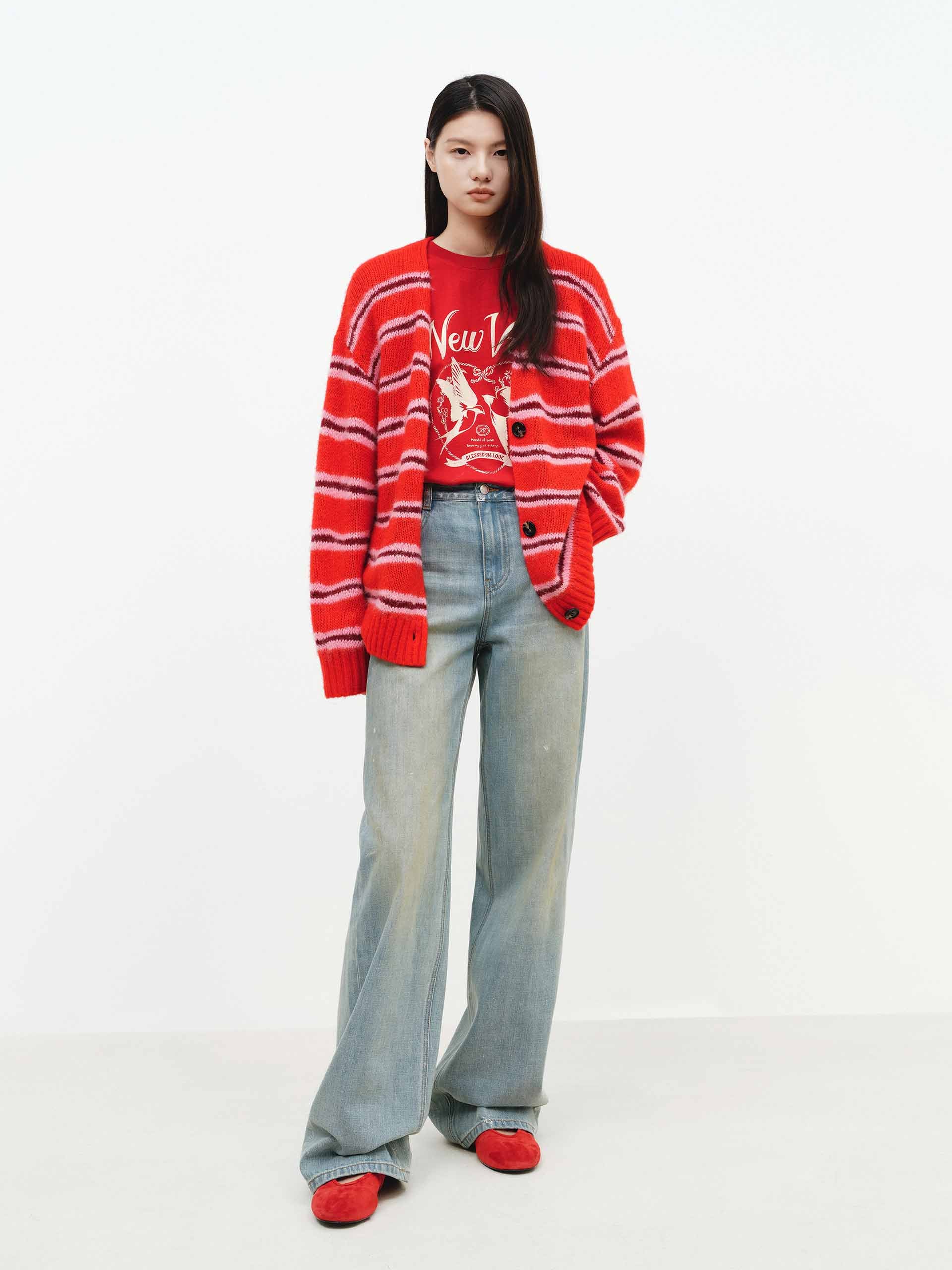Relaxed Striped Pattern Cardigan - Image 2