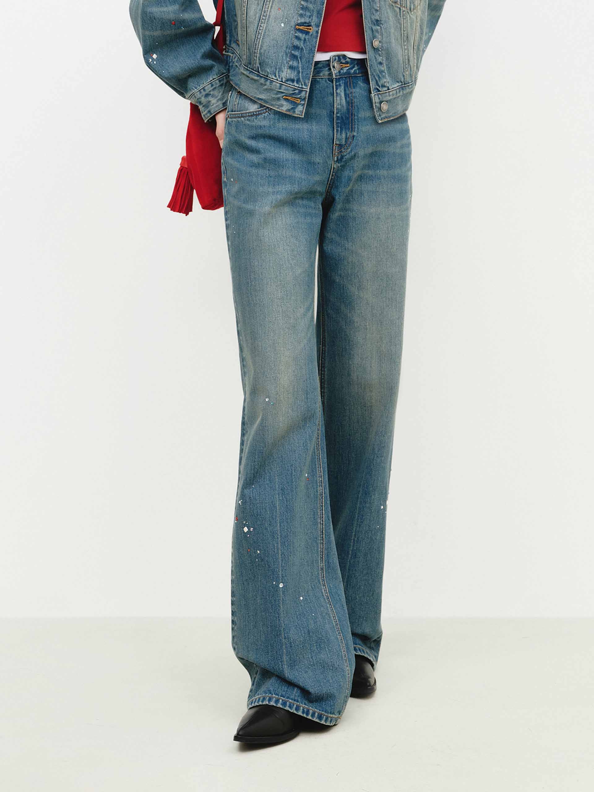 Rhinestone Detail Cotton Jeans