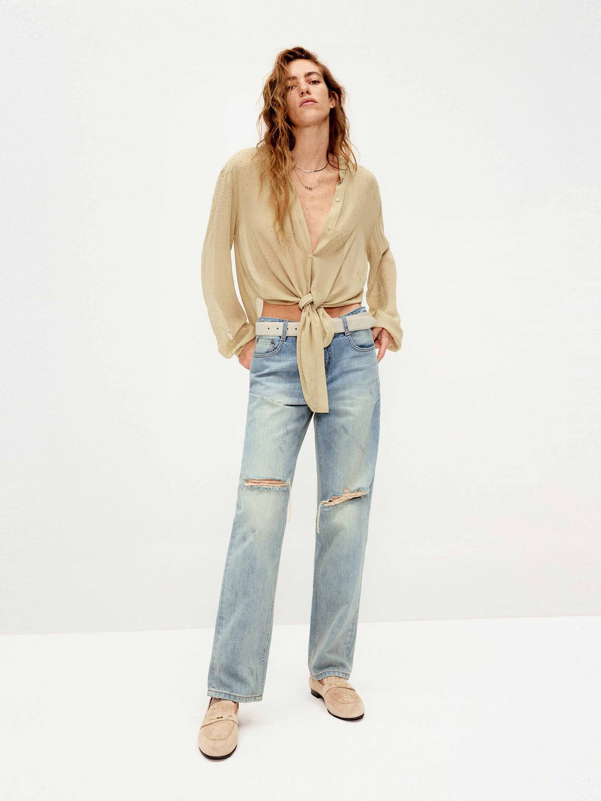 Rhinestone Detail Silk Blouse - Image 2