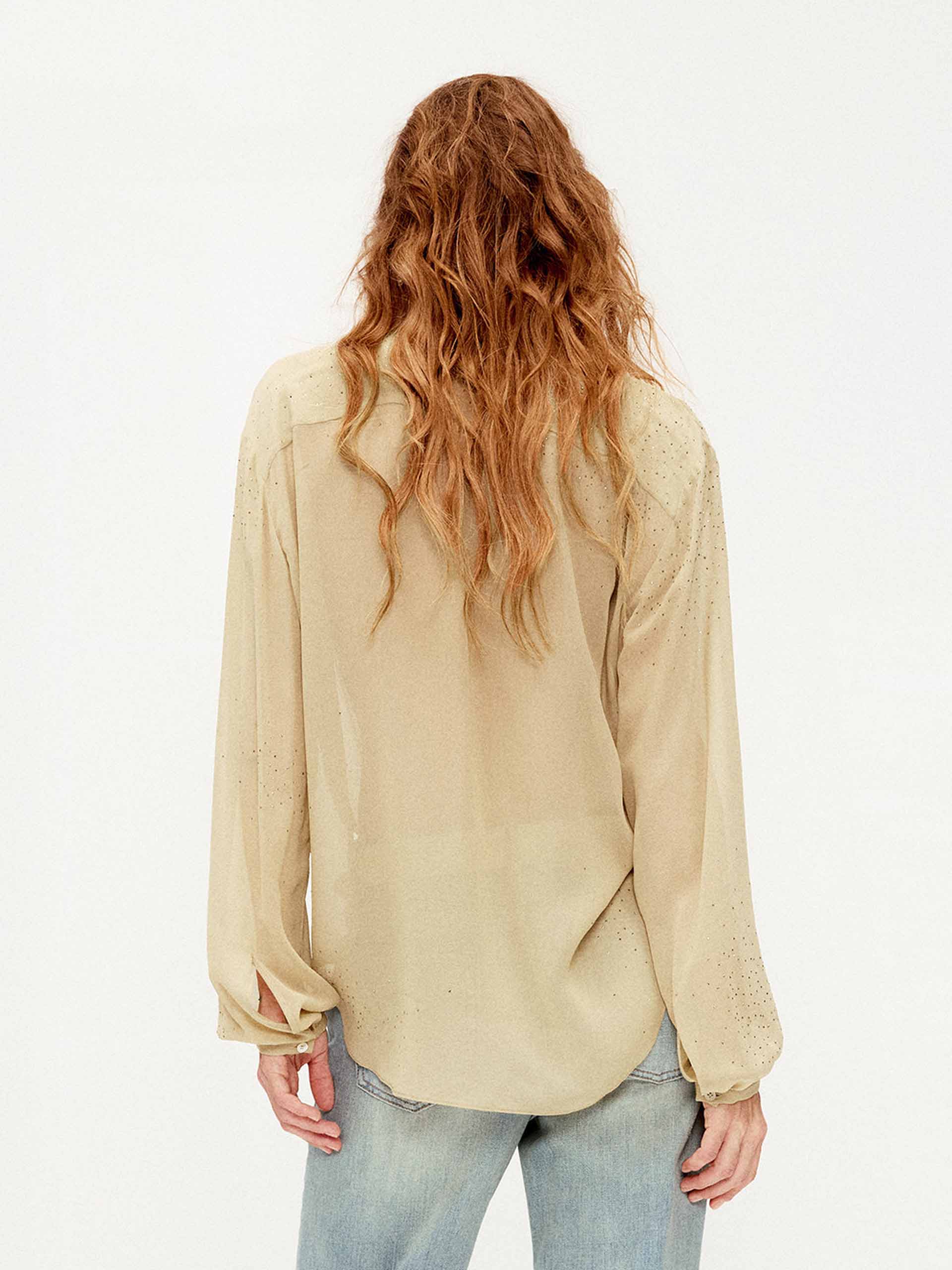 Rhinestone Detail Silk Blouse - Image 3