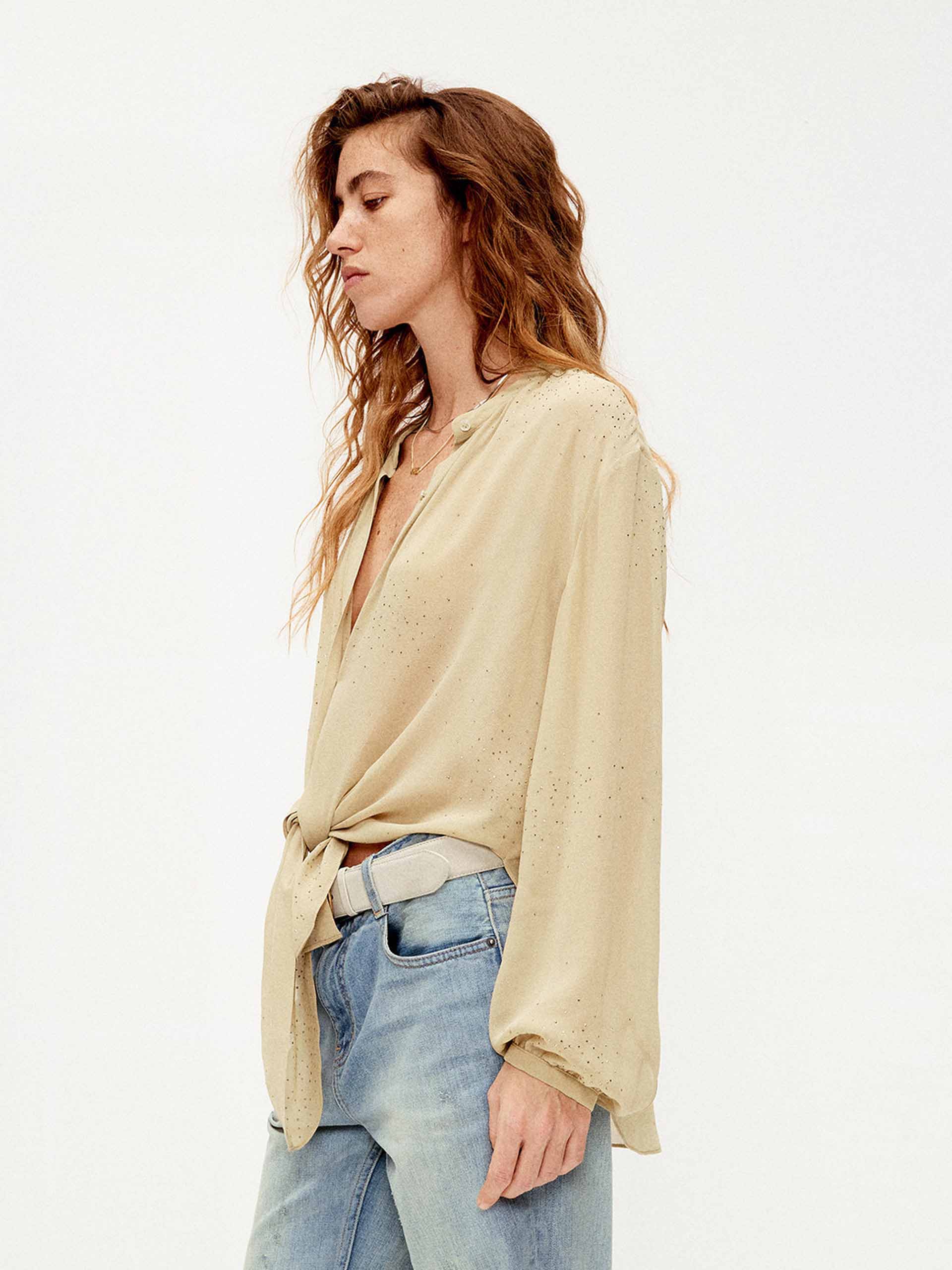 Rhinestone Detail Silk Blouse - Image 6