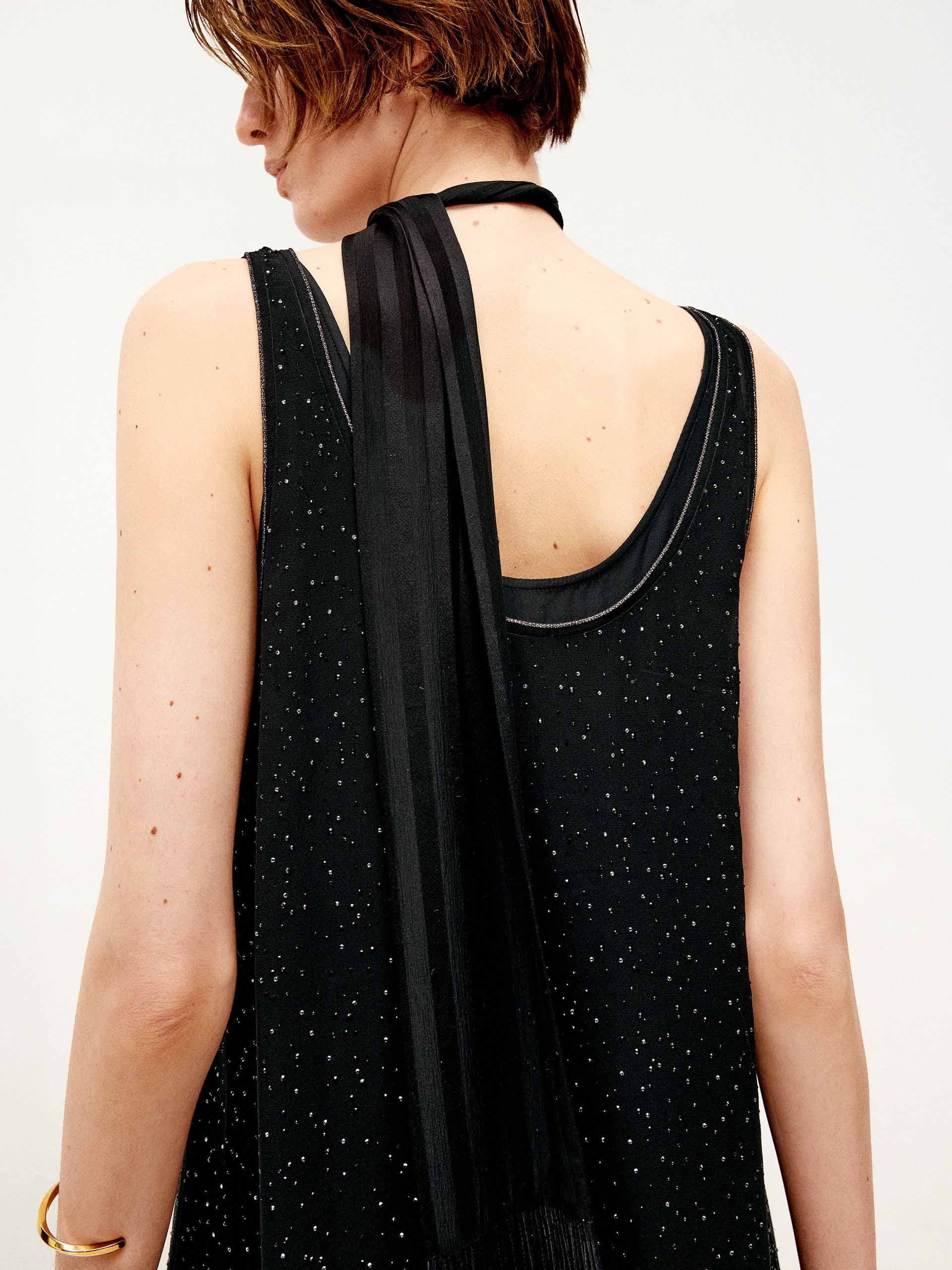 Rhinestone Detail Silk Dress - Image 8