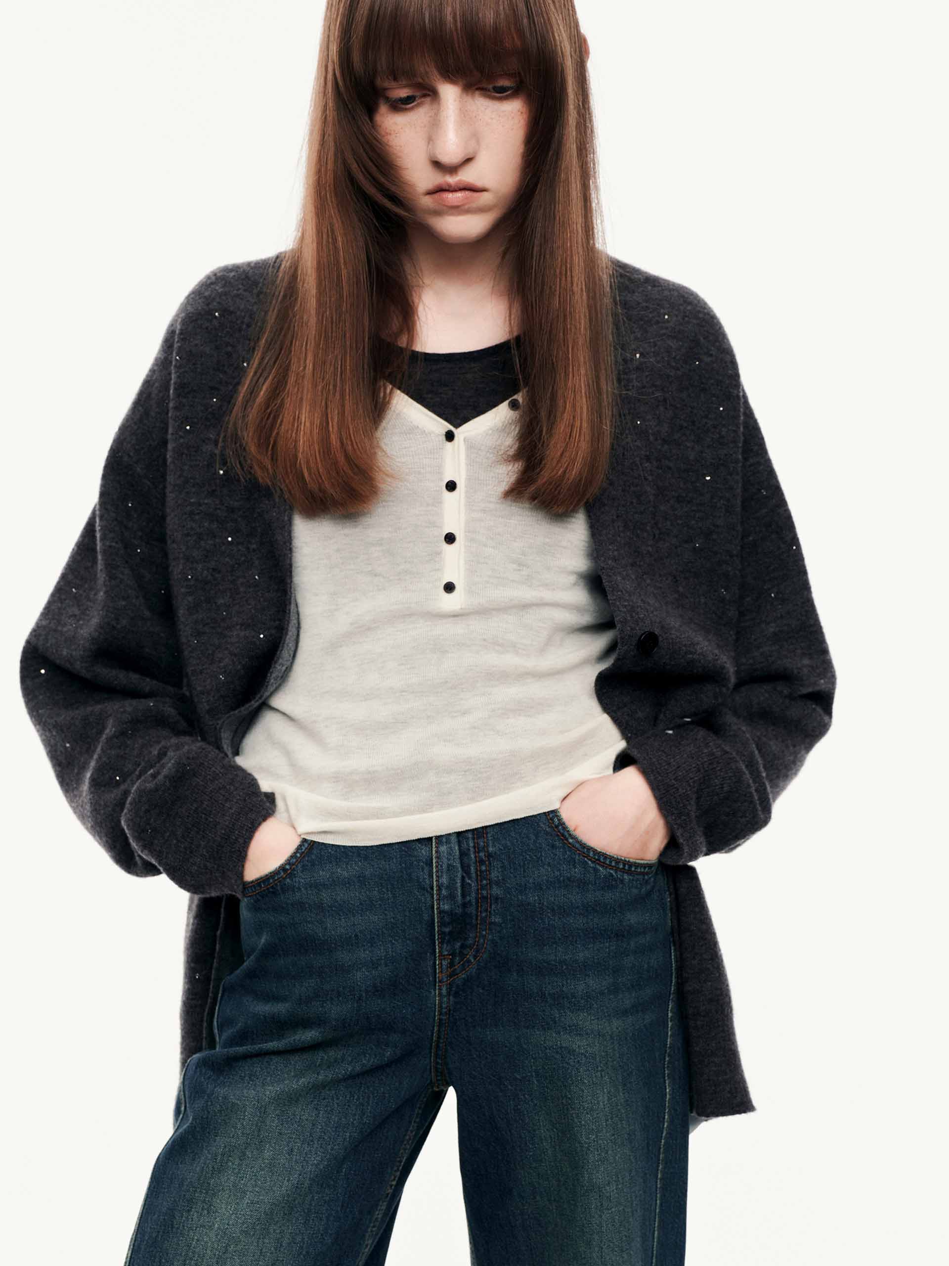 Rhinestone Wool Blend Cardigan - Image 3
