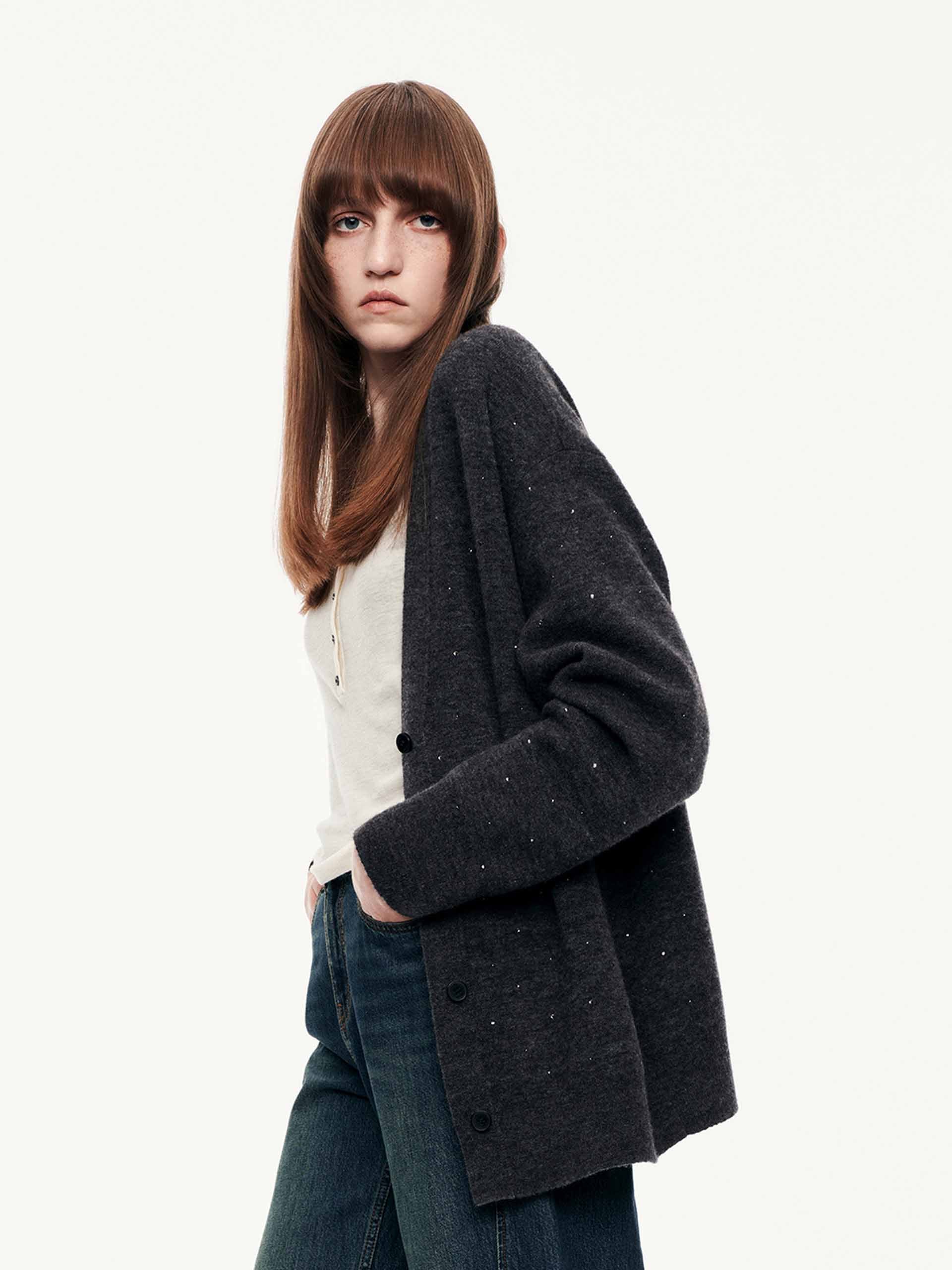 Rhinestone Wool Blend Cardigan - Image 7
