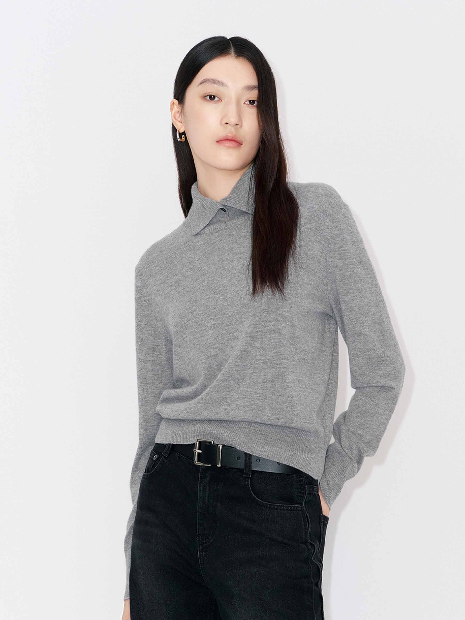 Ribbed Collar Knitted Sweater - Image 18