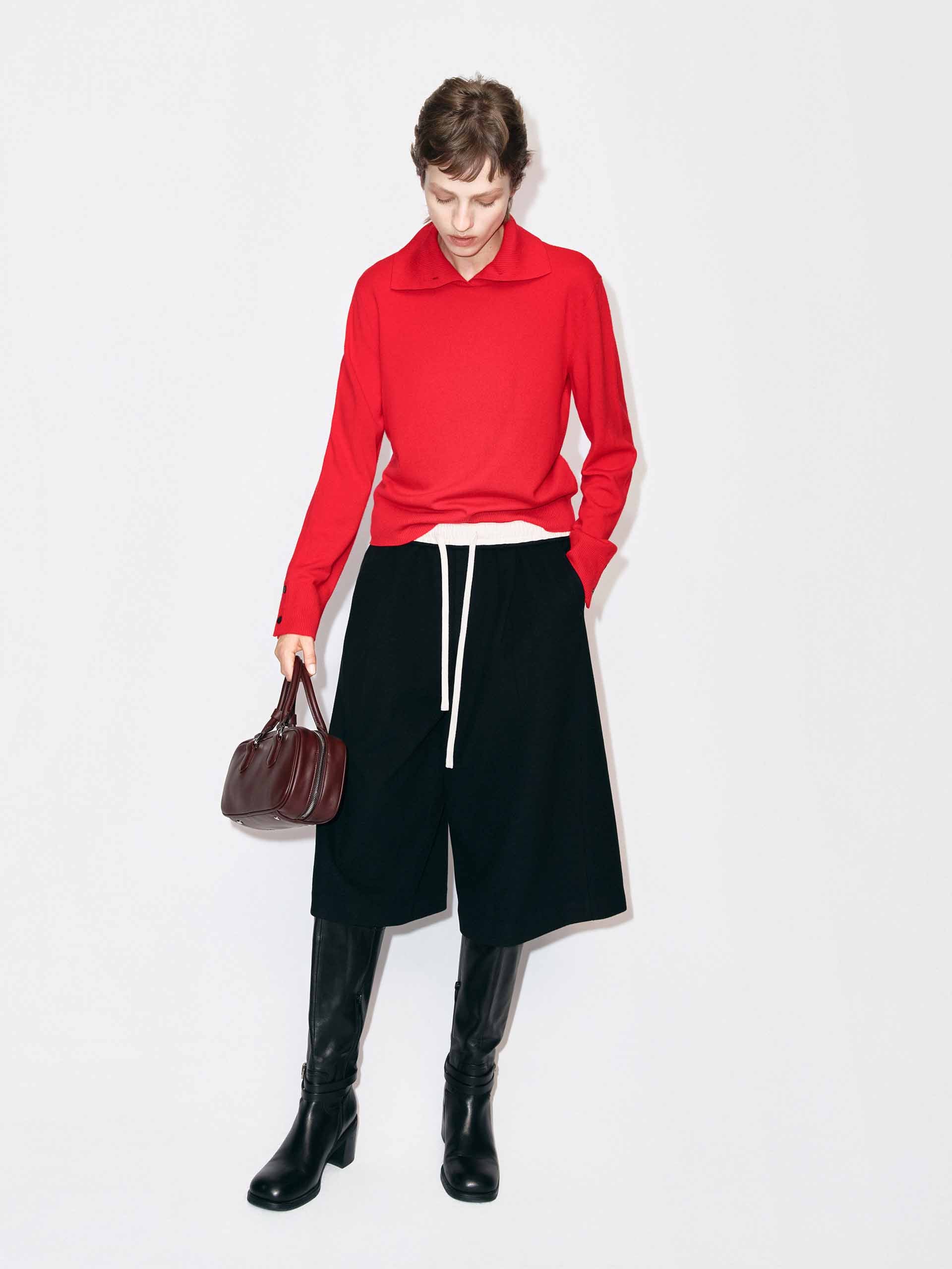 Ribbed Collar Knitted Sweater - Image 2
