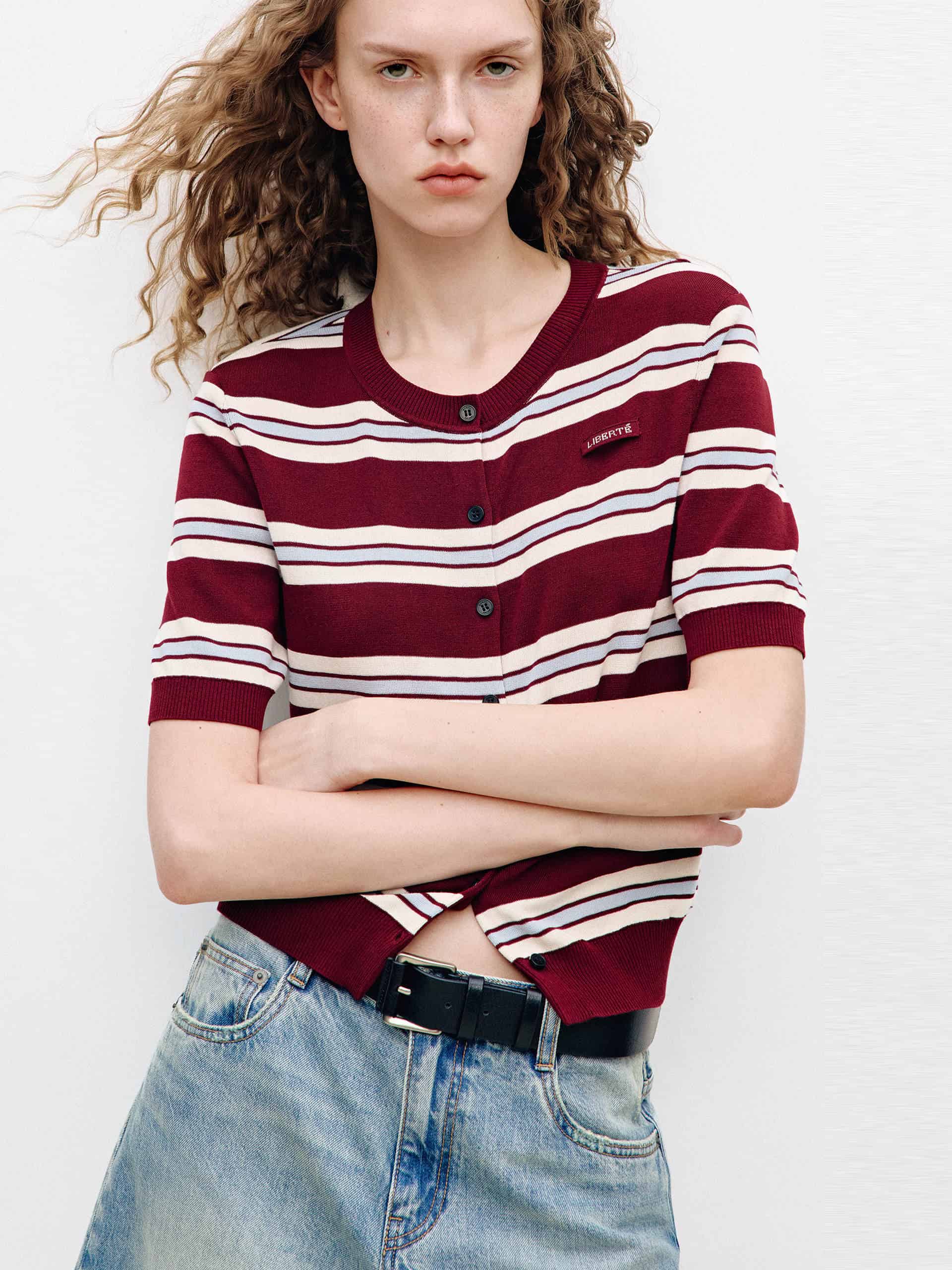 Ribbed Trim Striped Cardigan