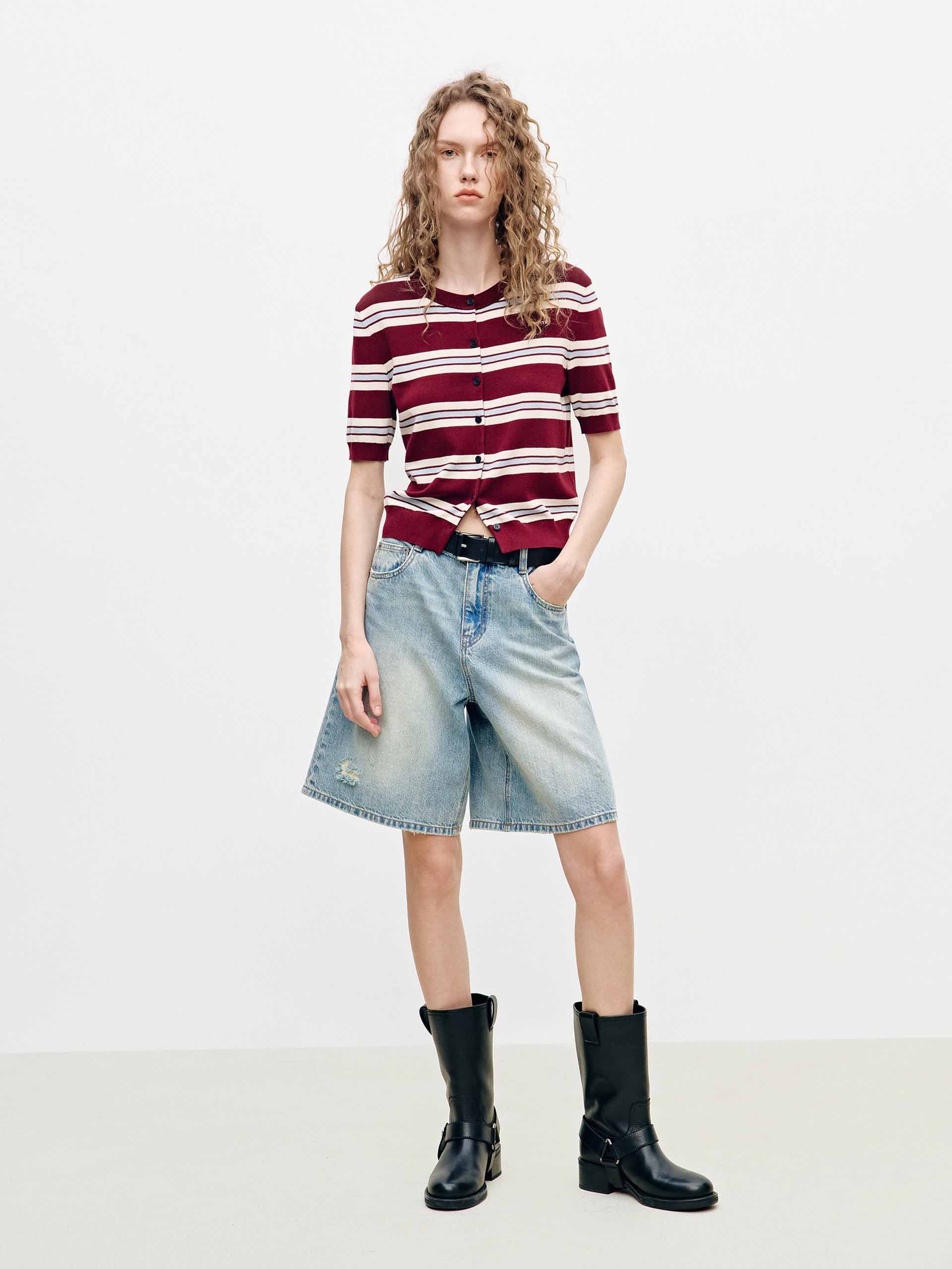 Ribbed Trim Striped Cardigan - Image 2