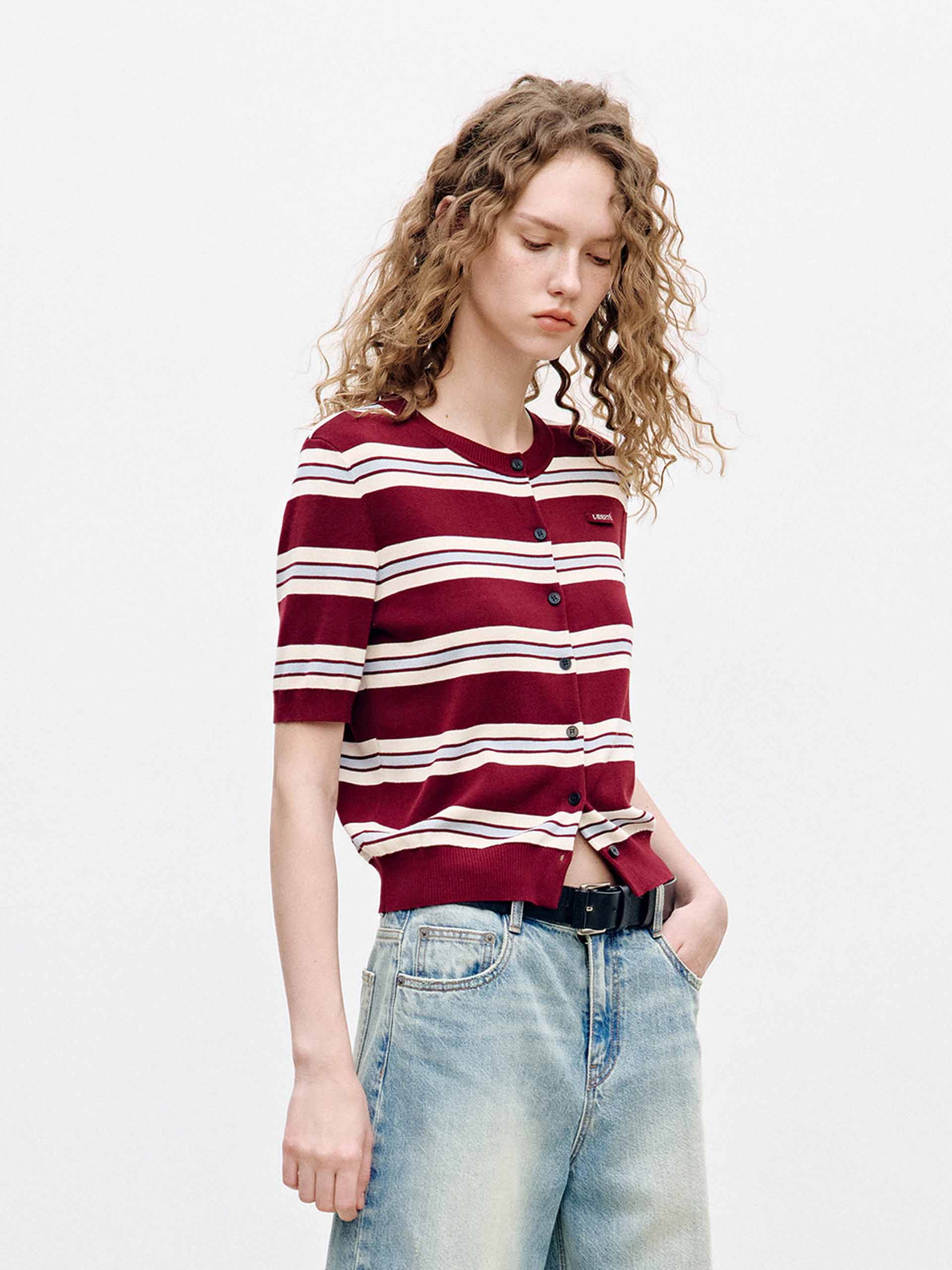 Ribbed Trim Striped Cardigan - Image 6