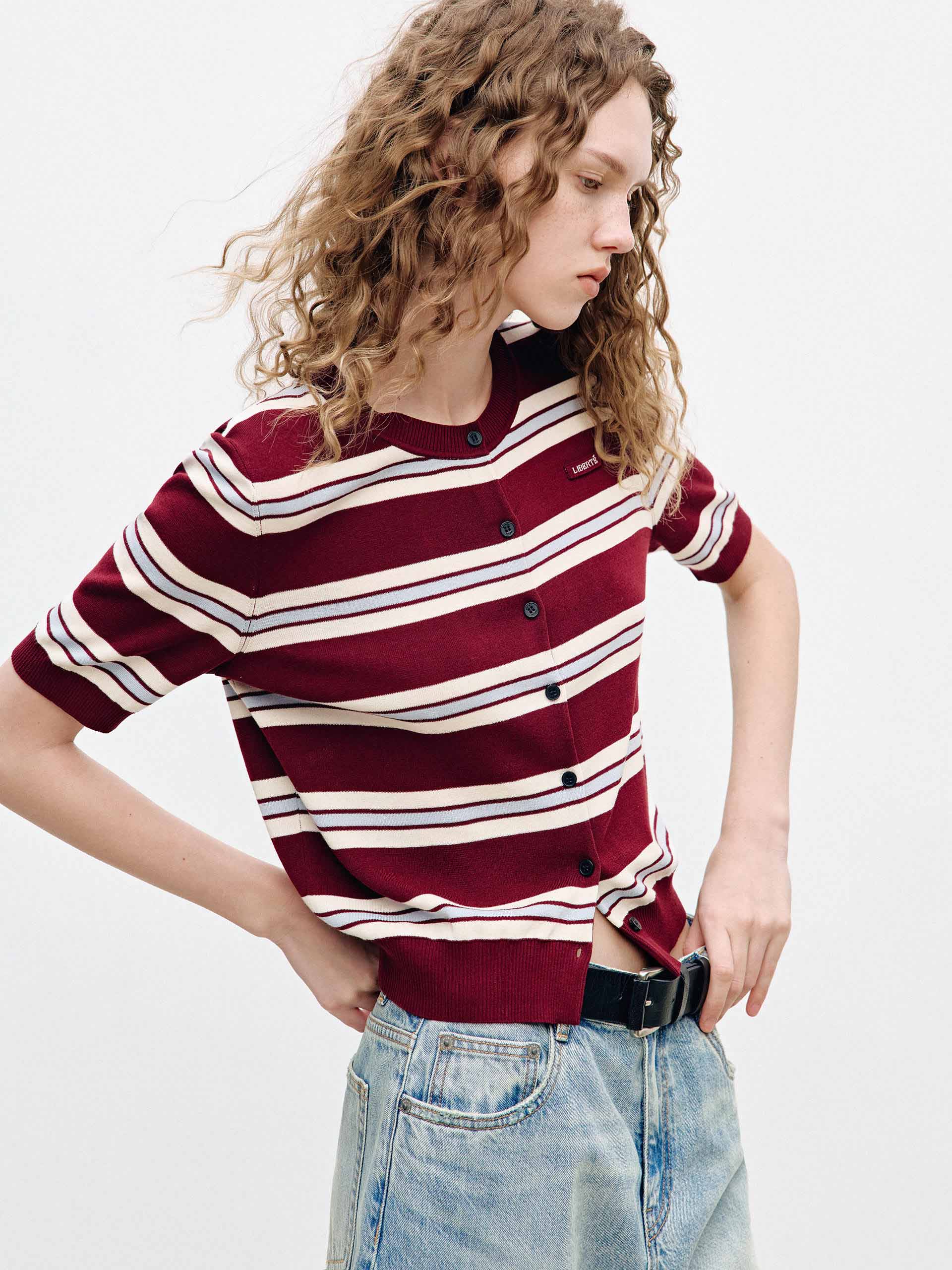 Ribbed Trim Striped Cardigan - Image 7