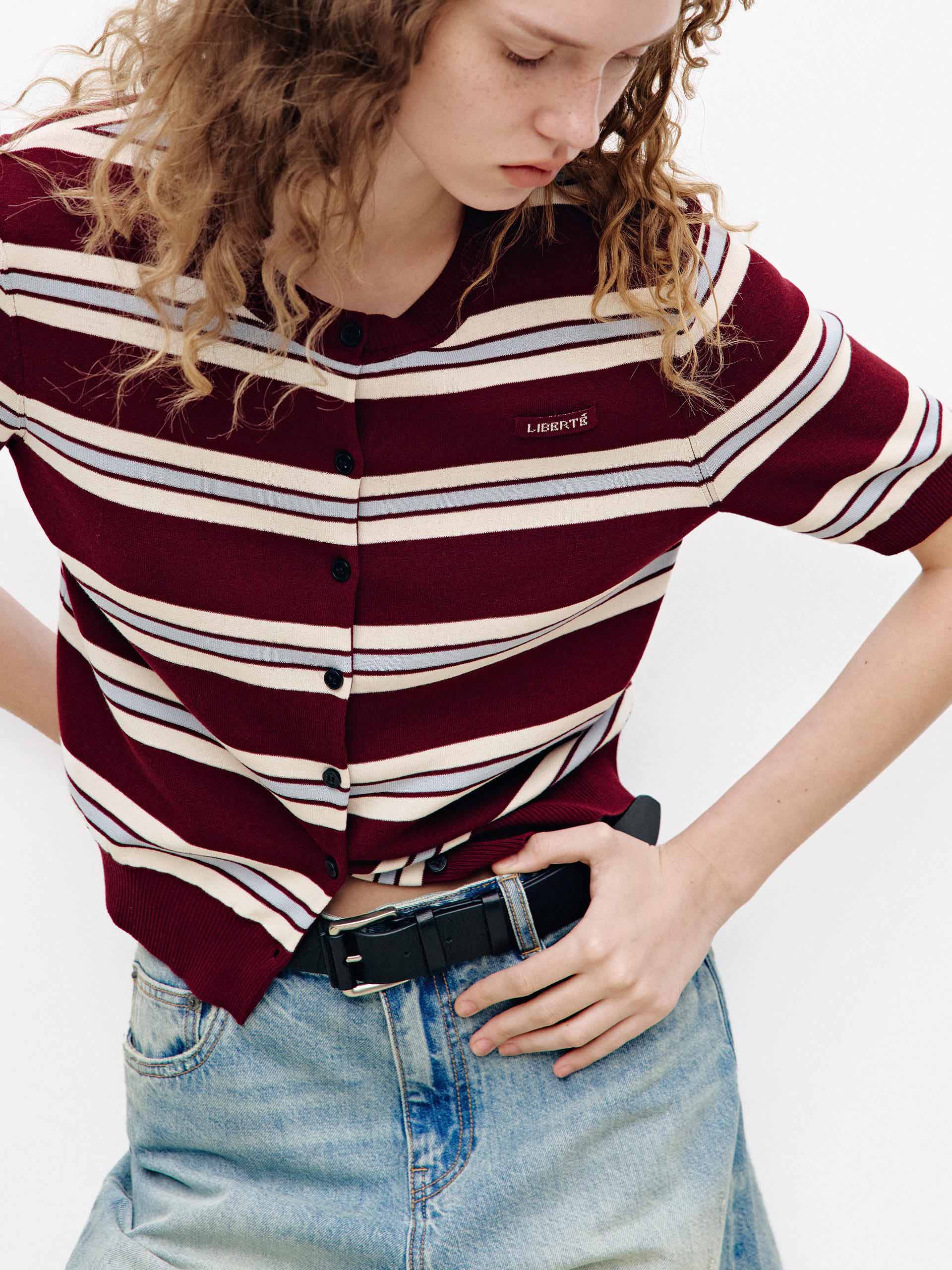 Ribbed Trim Striped Cardigan - Image 8