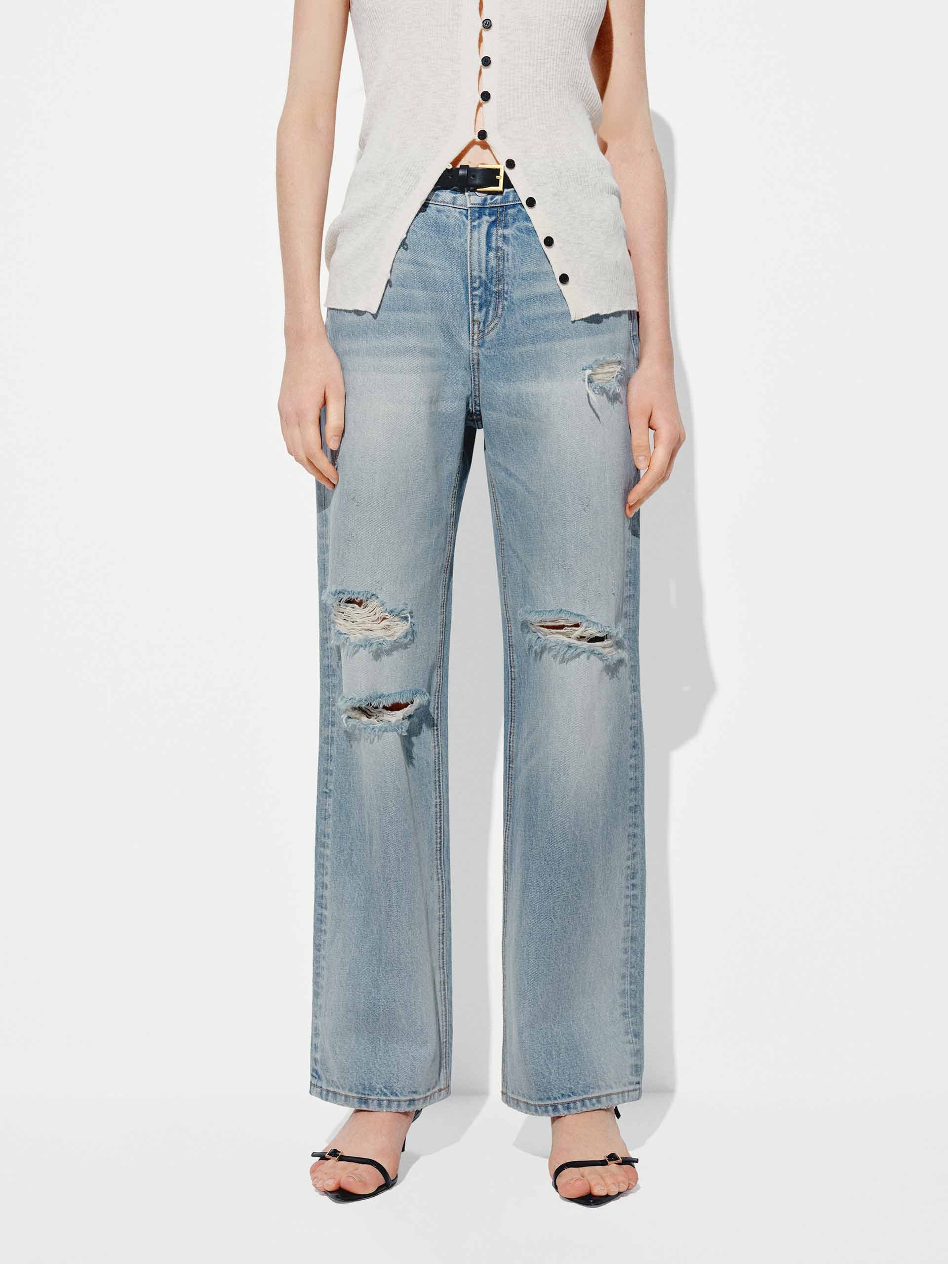 Ripped Cotton Ankle Jeans