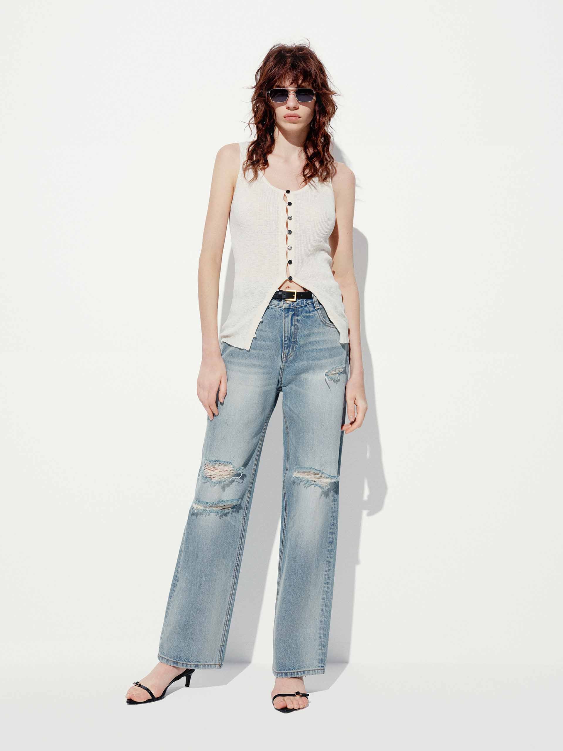 Ripped Cotton Ankle Jeans - Image 2