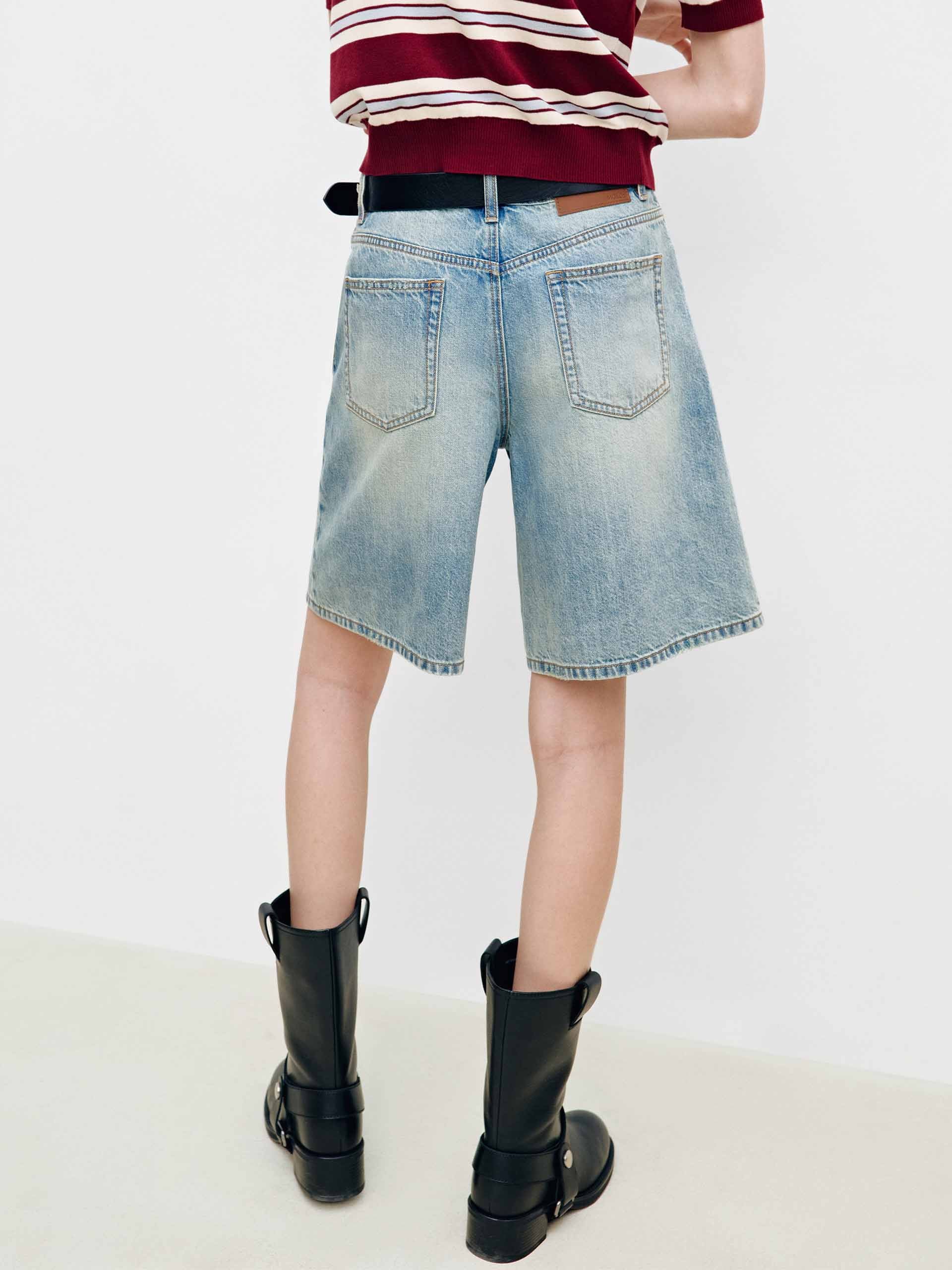 Ripped Cotton Denim Shorts - Image 3