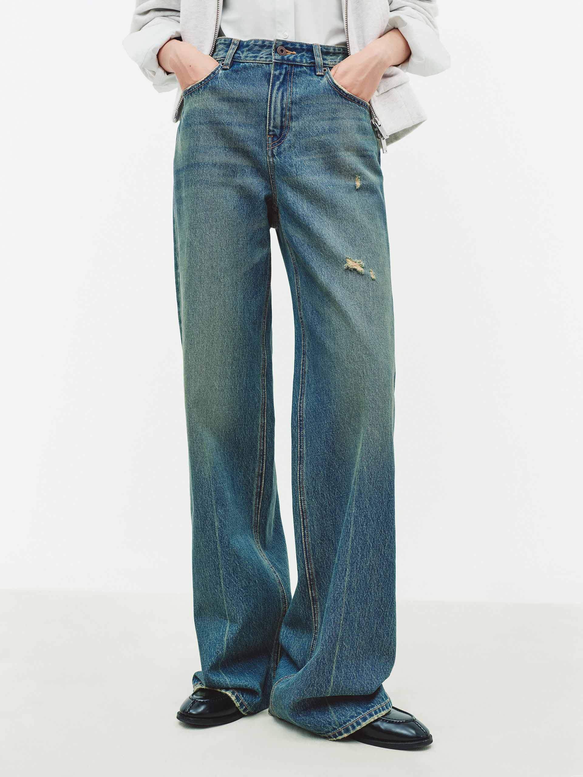 Ripped Detail Cotton Jeans
