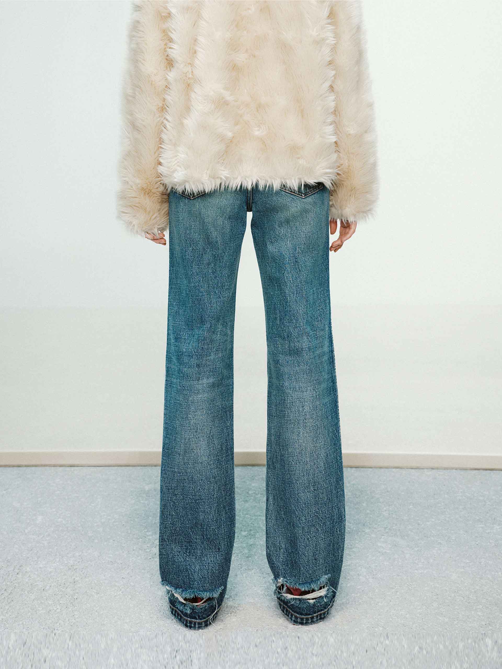 Ripped Hem Straight Jeans - Image 3