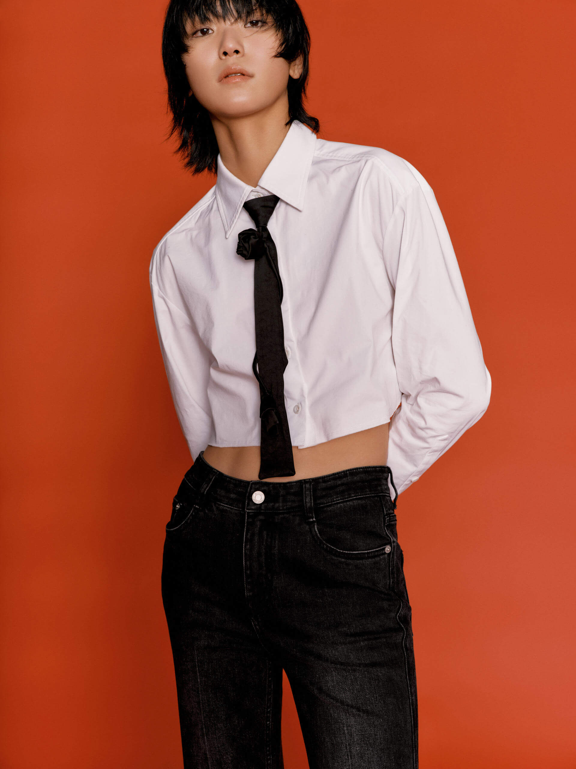 Rose Tie Cropped Shirt