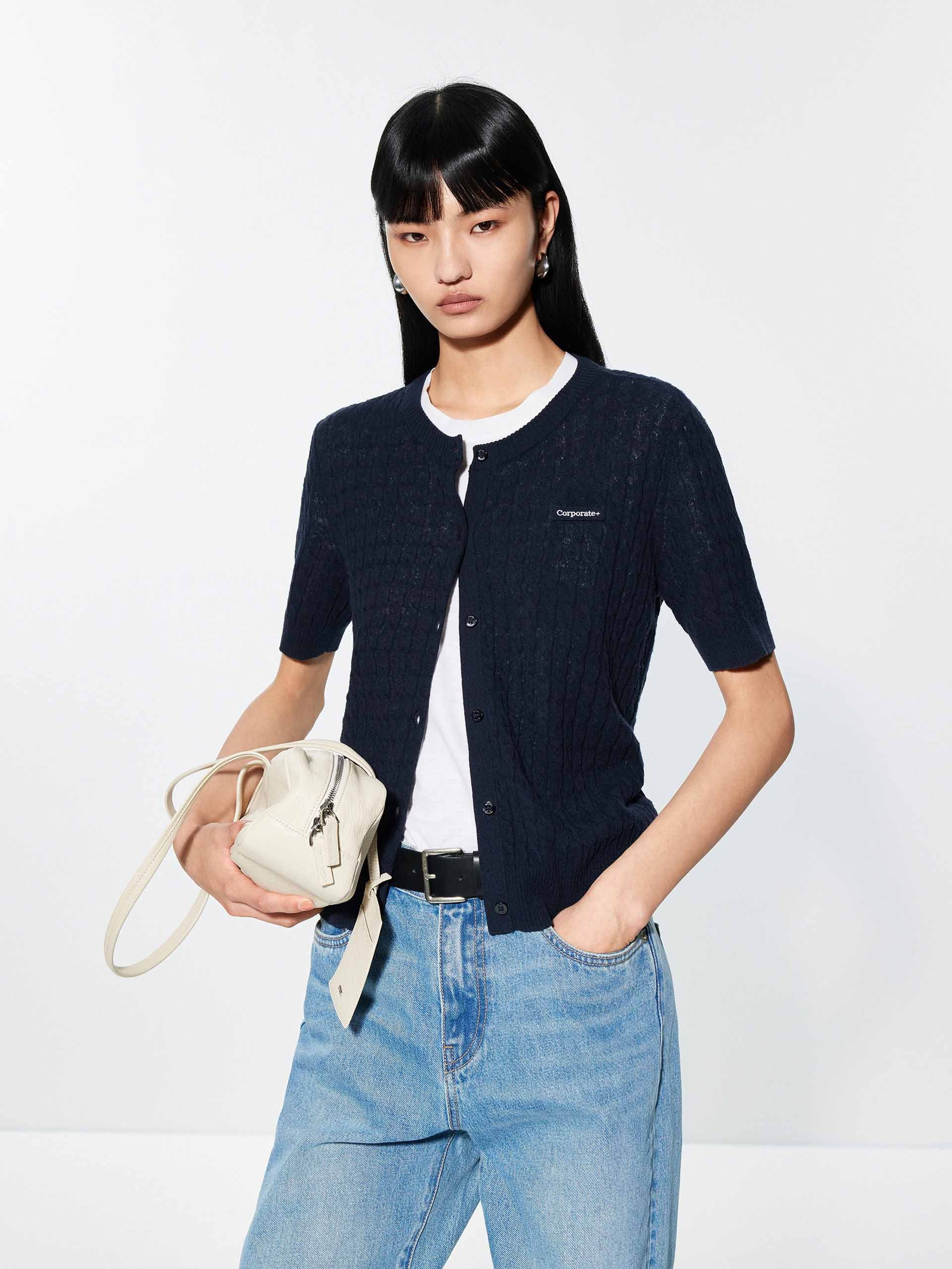 Round Neck Knitted Cardigan