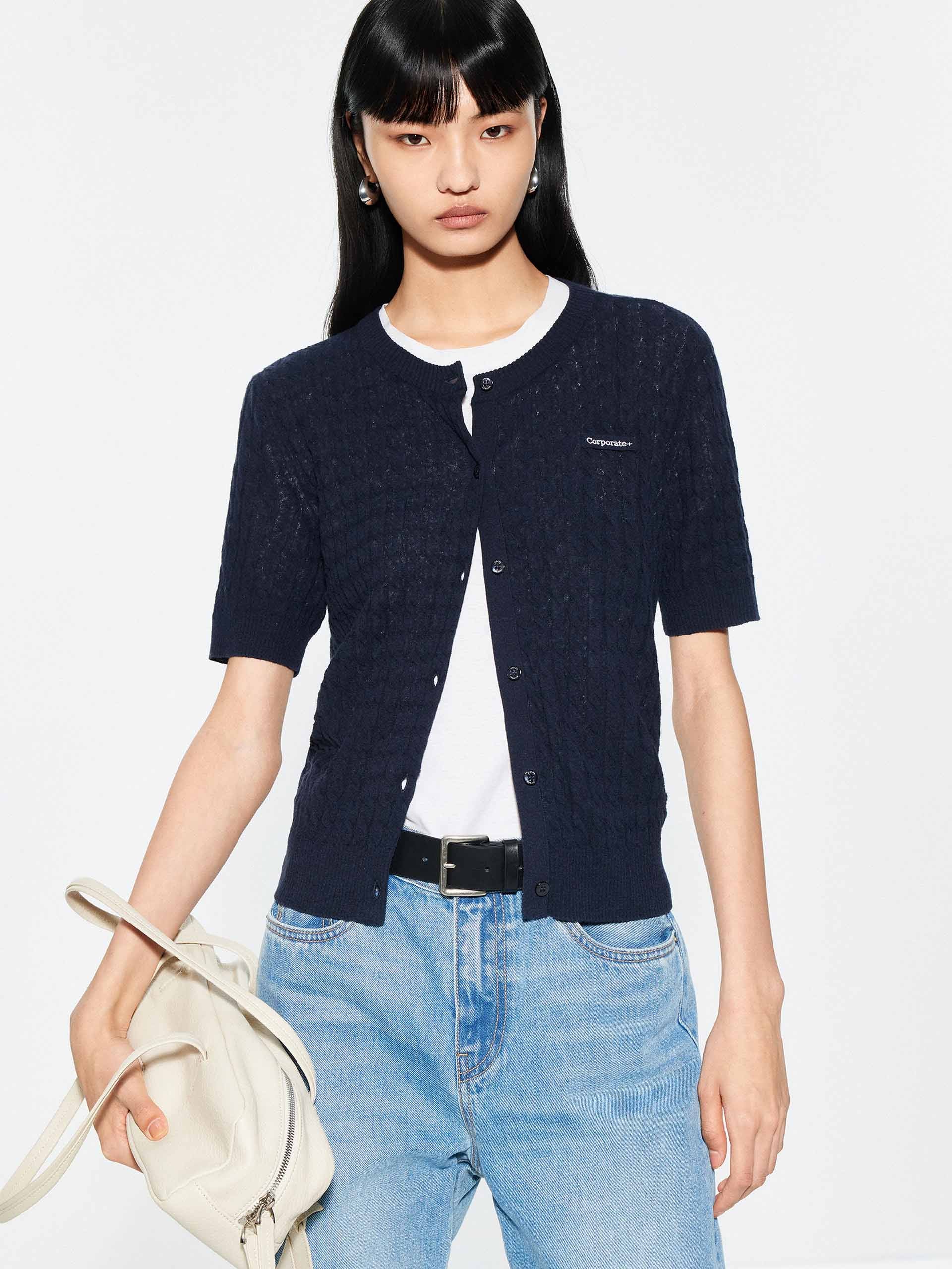 Round Neck Knitted Cardigan - Image 7