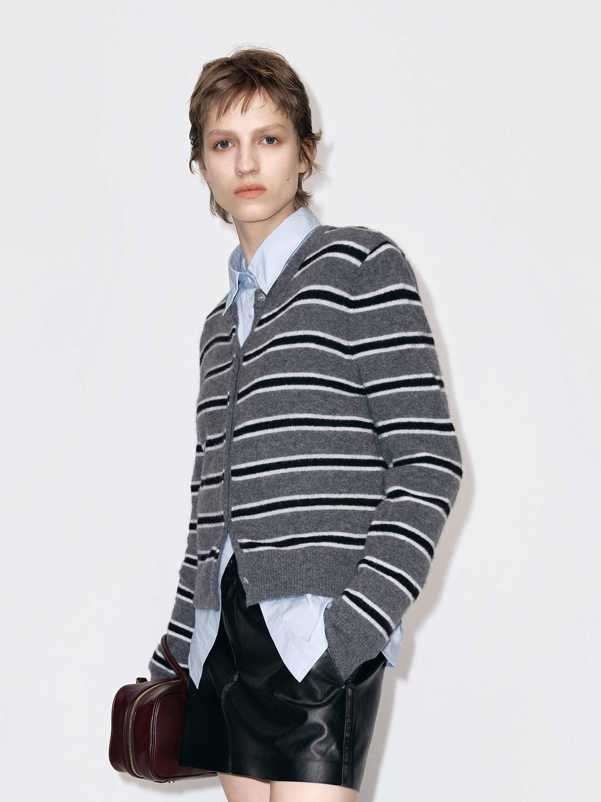 Round Neck Stripe Cardigan - Image 7