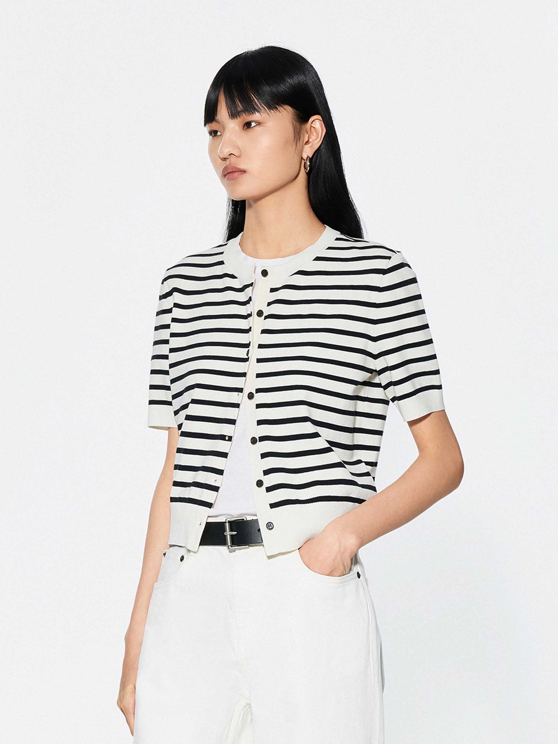 Round Neck Striped Cardigan - Image 3
