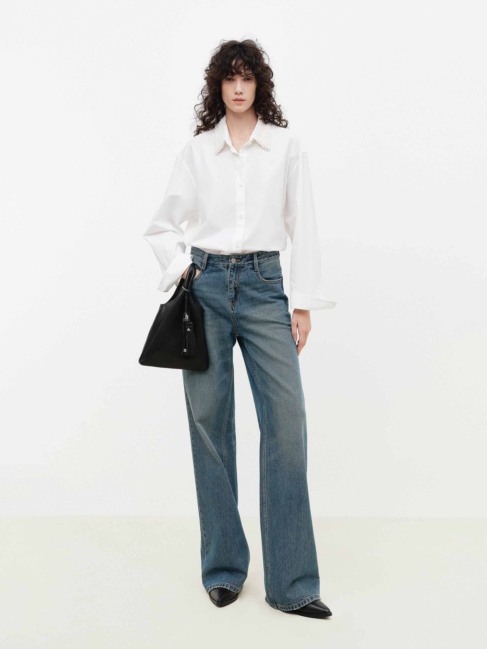 Sequin Collar Cotton Shirt - Image 2