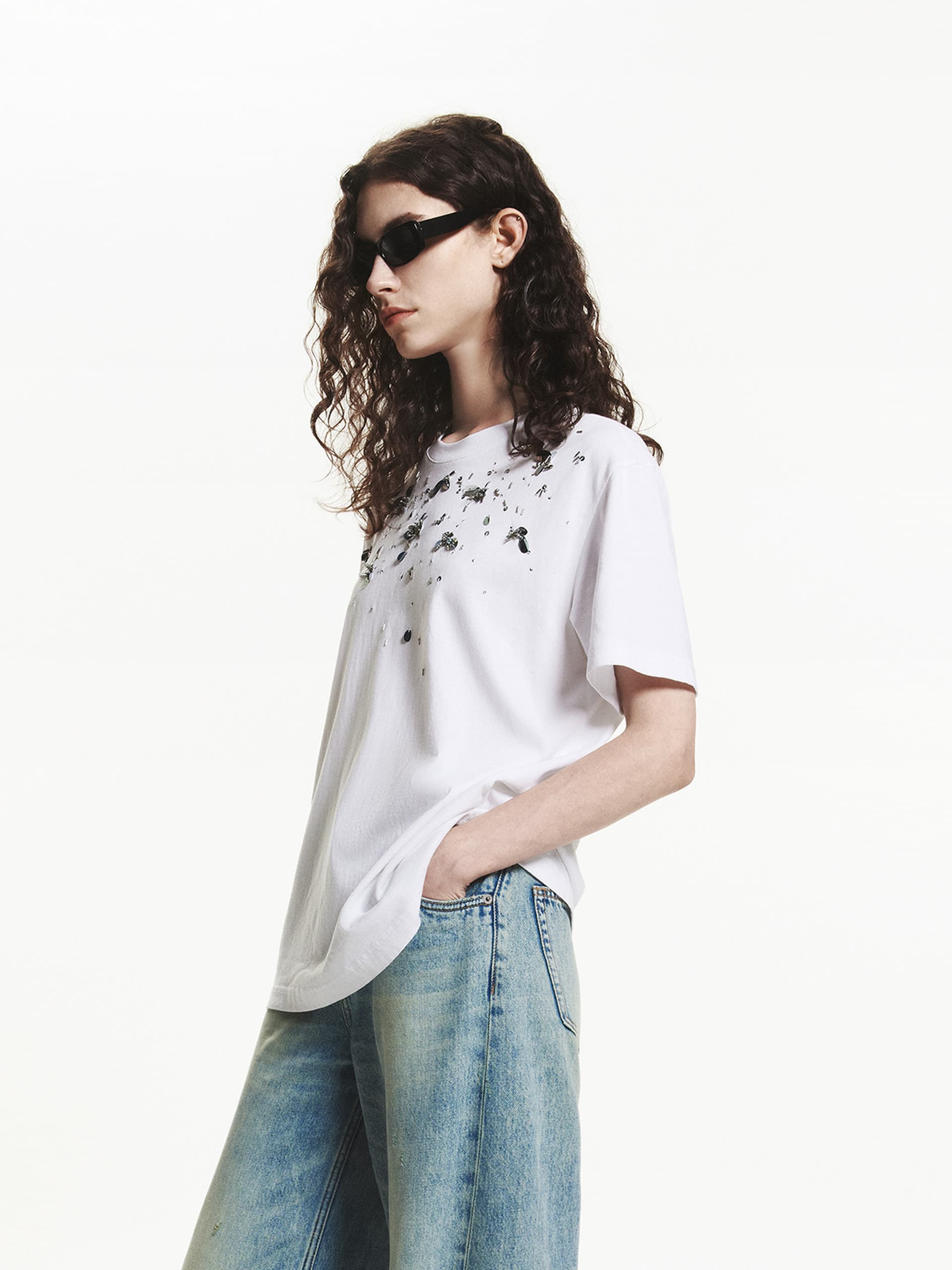 Sequin Detail Cotton T-shirt - Image 7