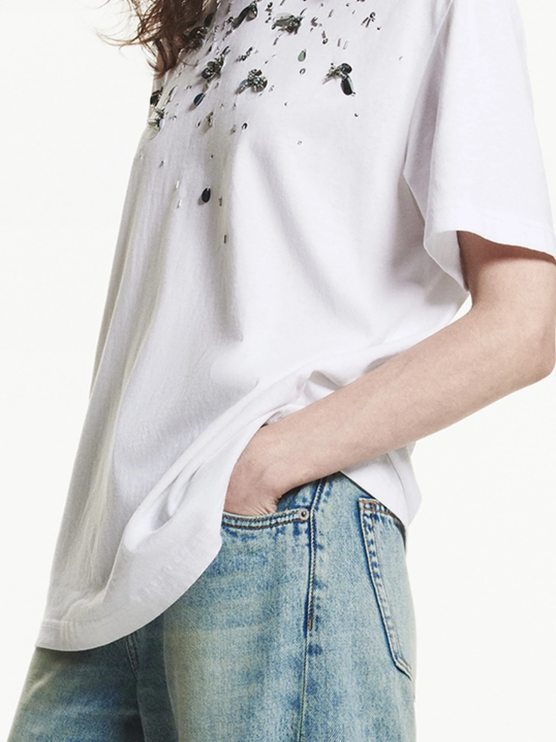 Sequin Detail Cotton T-shirt - Image 8