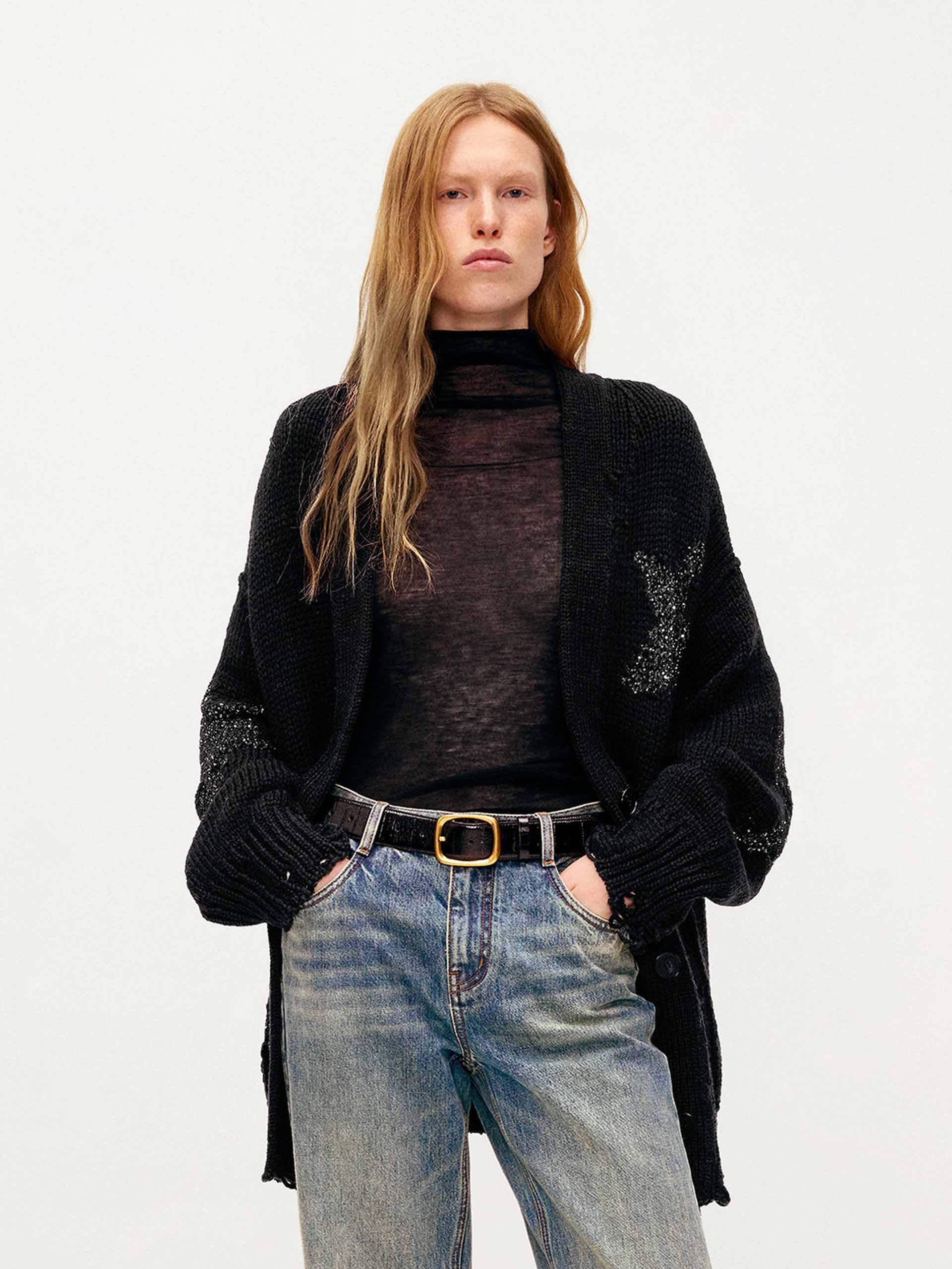 Sequin Star Raw Hem Cardigan