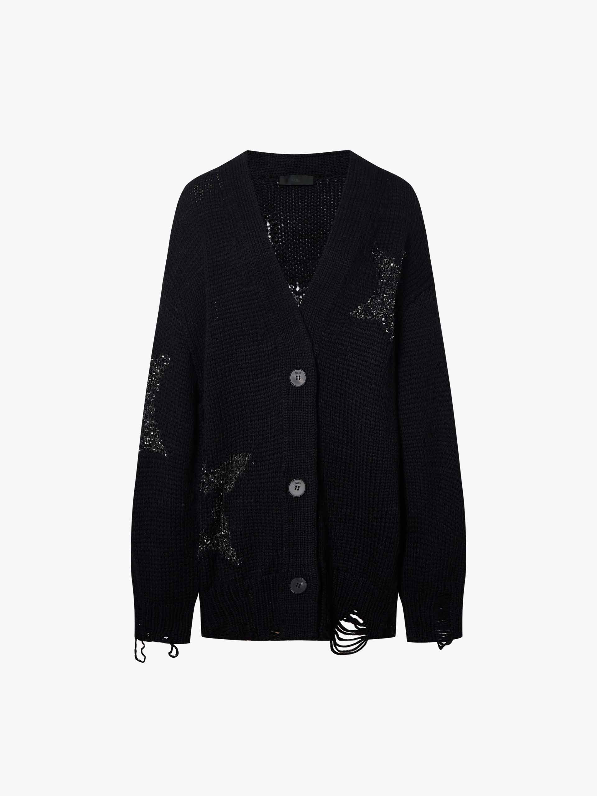 Sequin Star Raw Hem Cardigan - Image 5