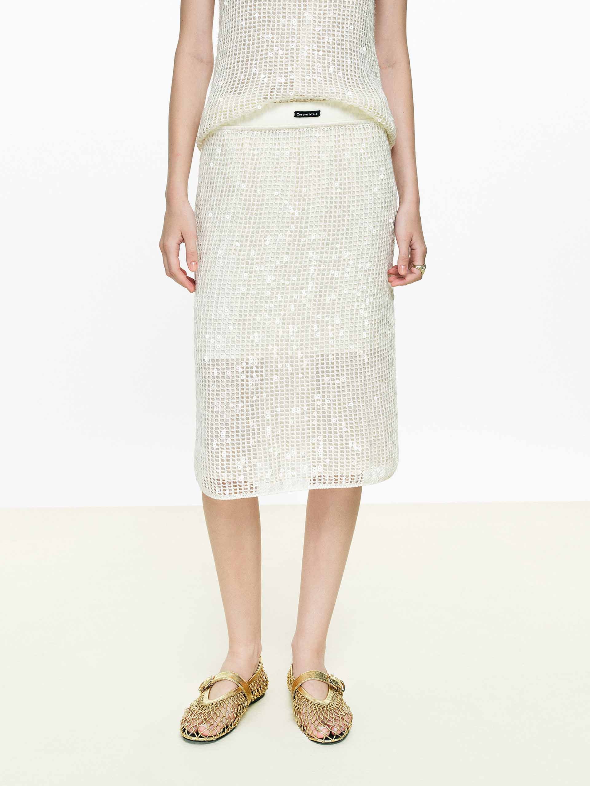 Sequins Crochet Midi Skirt