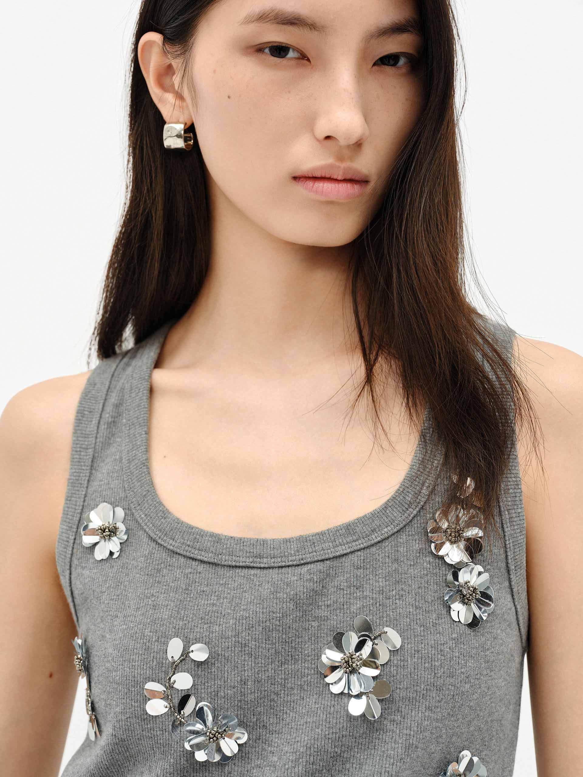 Sequins Detail Cotton Tank - Image 2