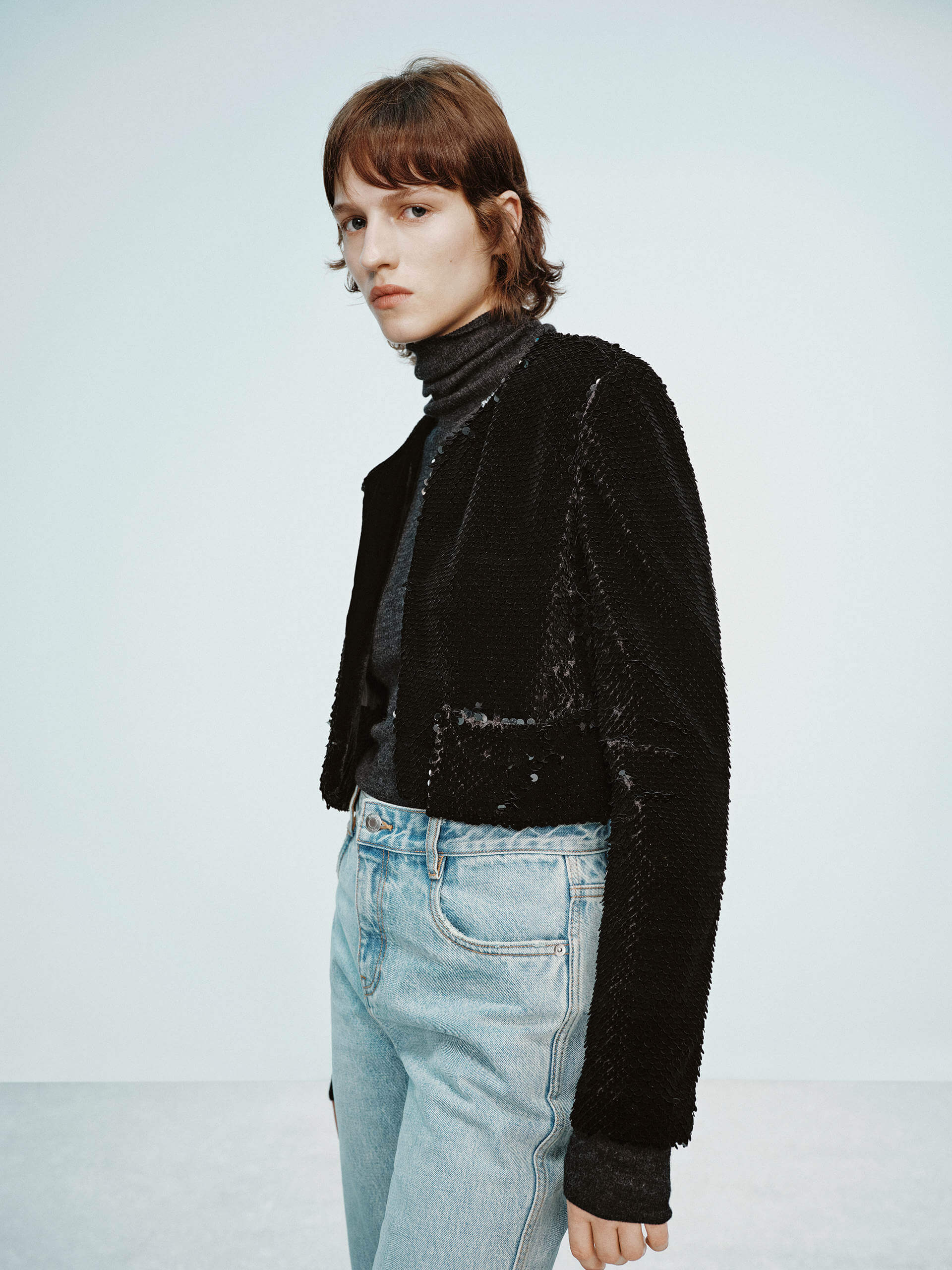 Sequins Finish Cropped Coat - Image 7