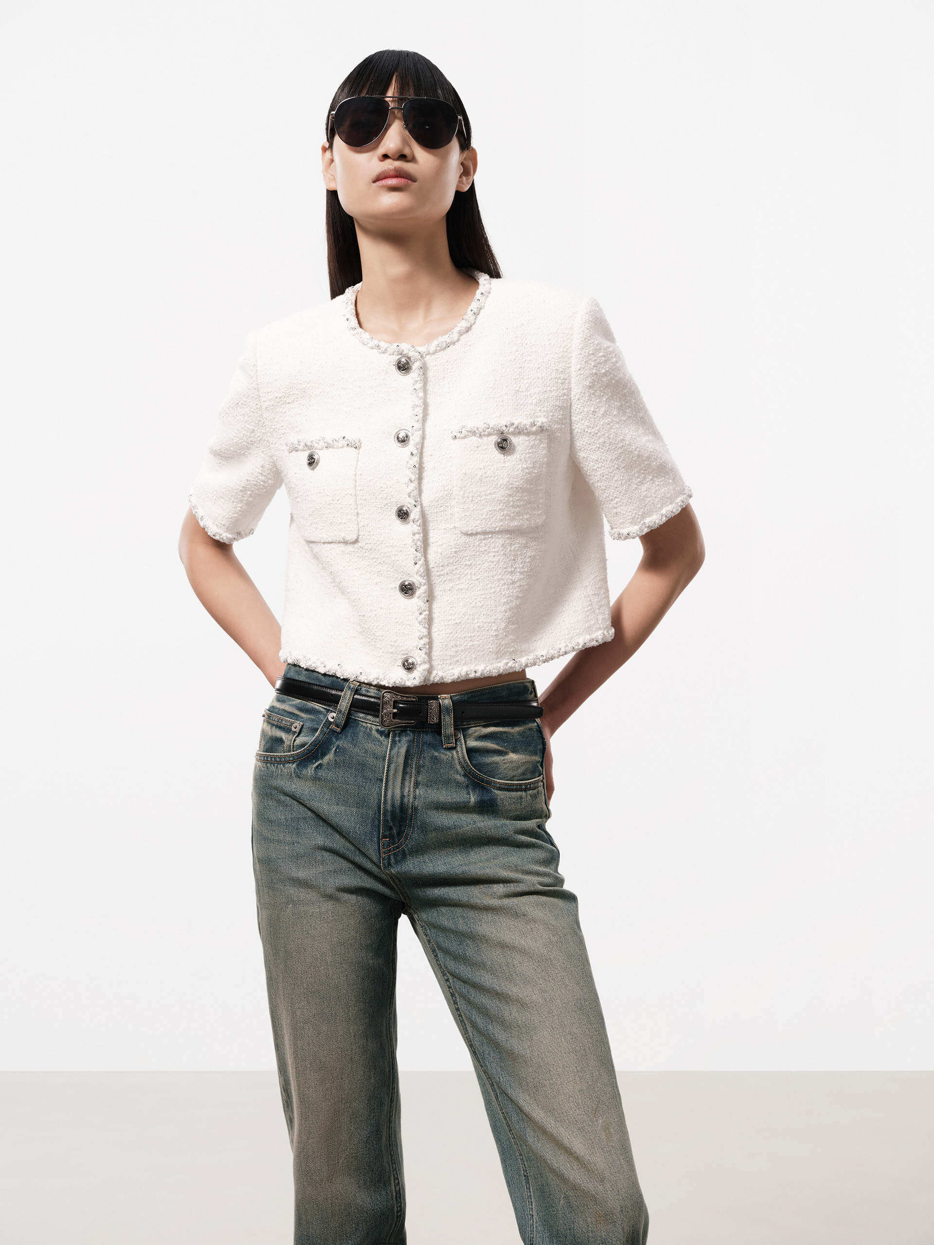 Sequins Trim Tweed Jacket