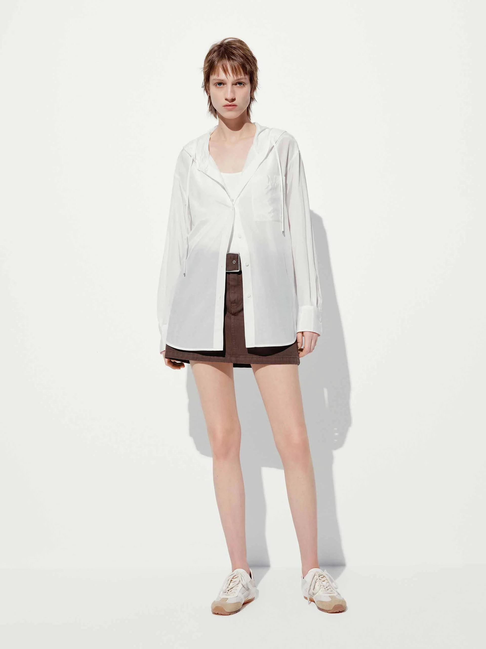 Sheer Drawstring Hood Shirt - Image 2
