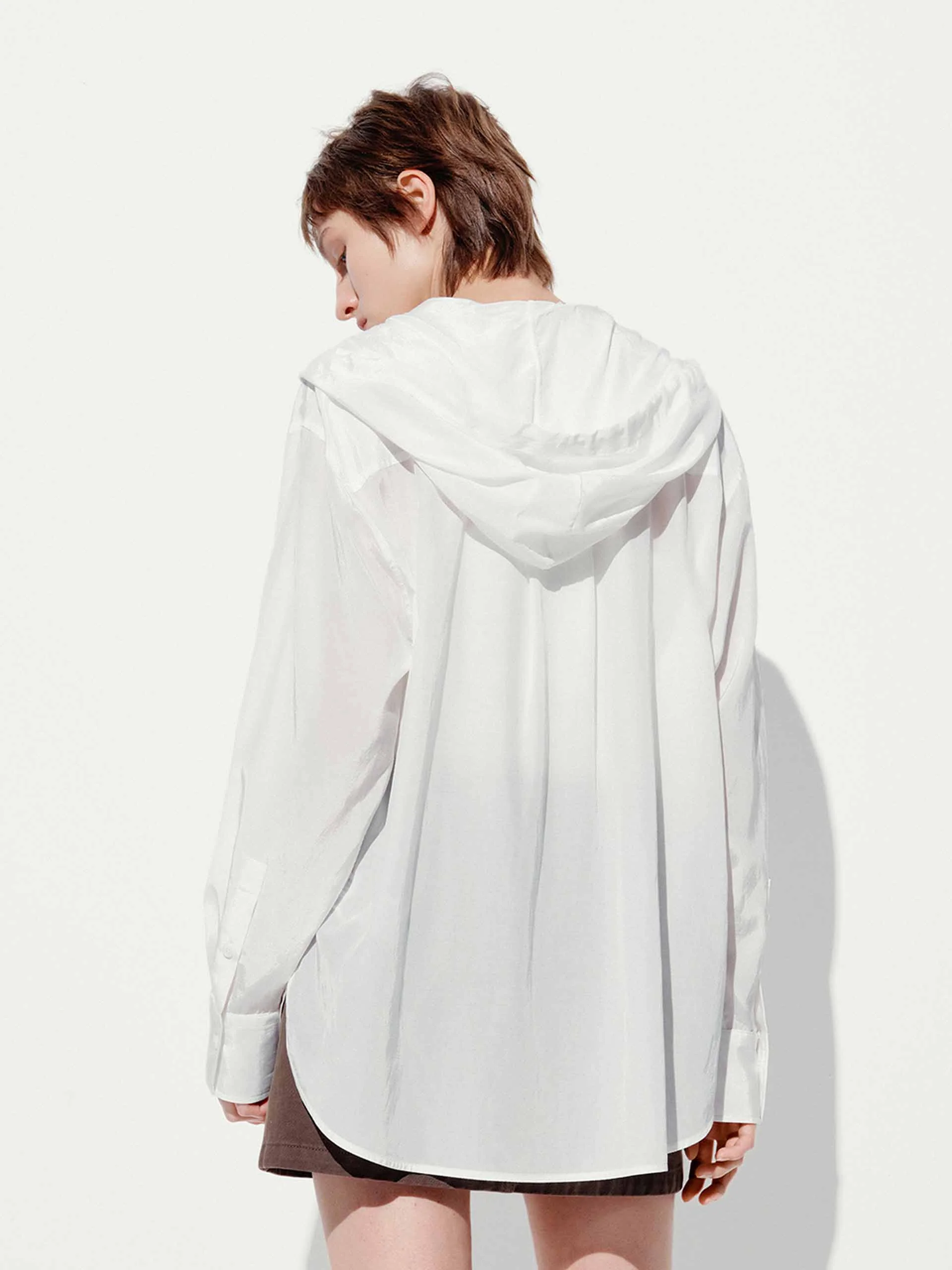 Sheer Drawstring Hood Shirt - Image 3