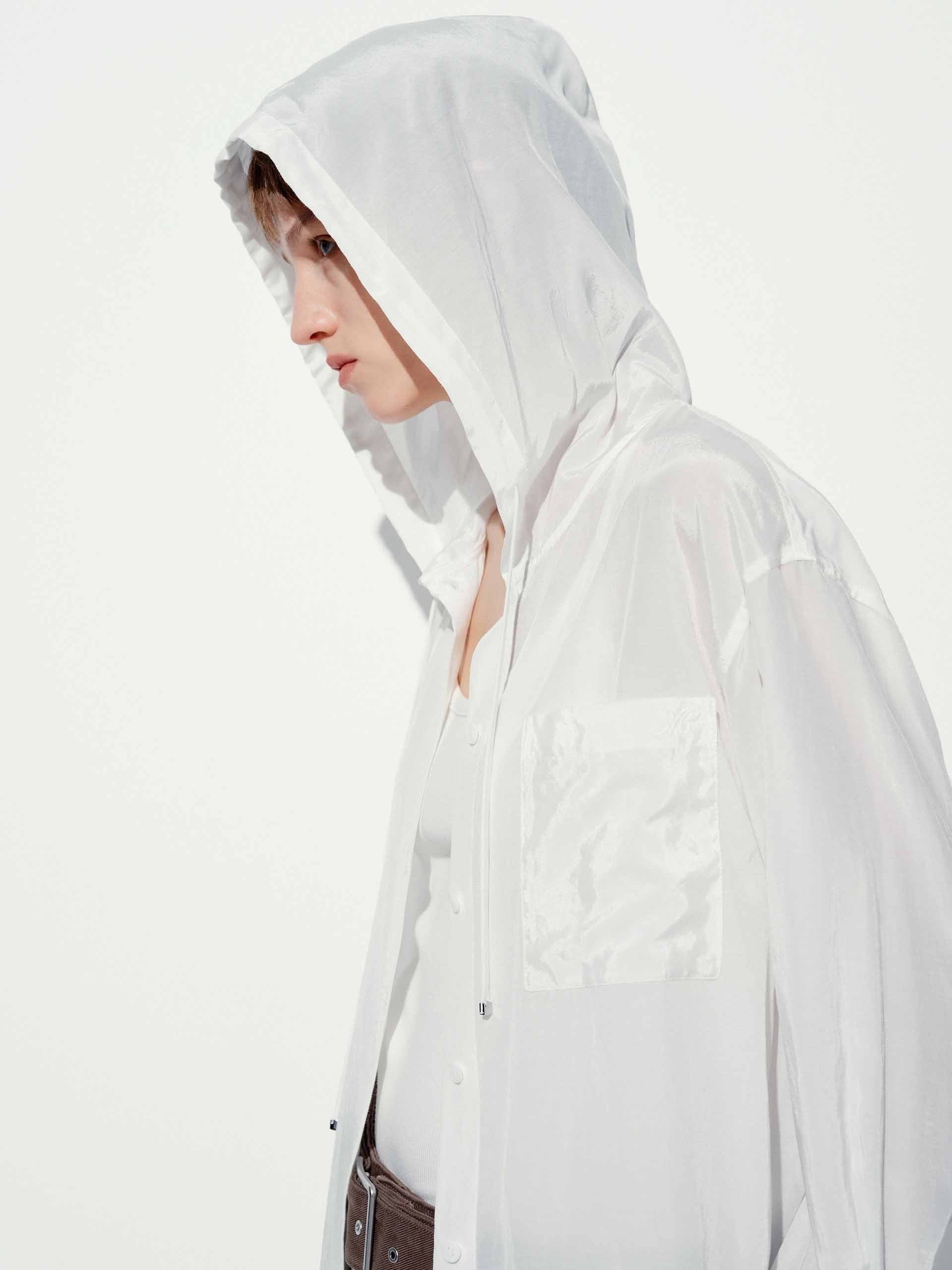 Sheer Drawstring Hood Shirt - Image 4
