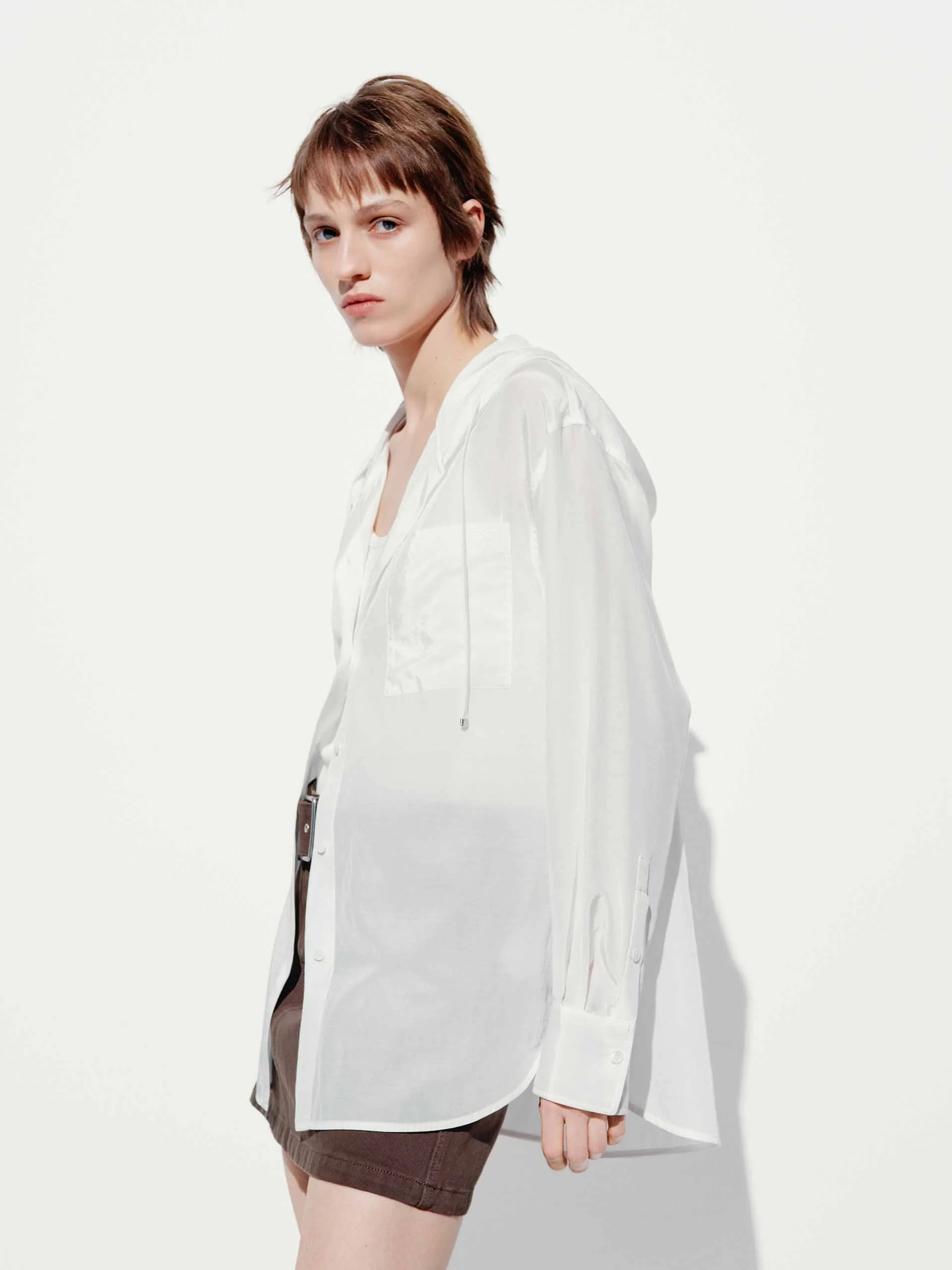 Sheer Drawstring Hood Shirt - Image 5