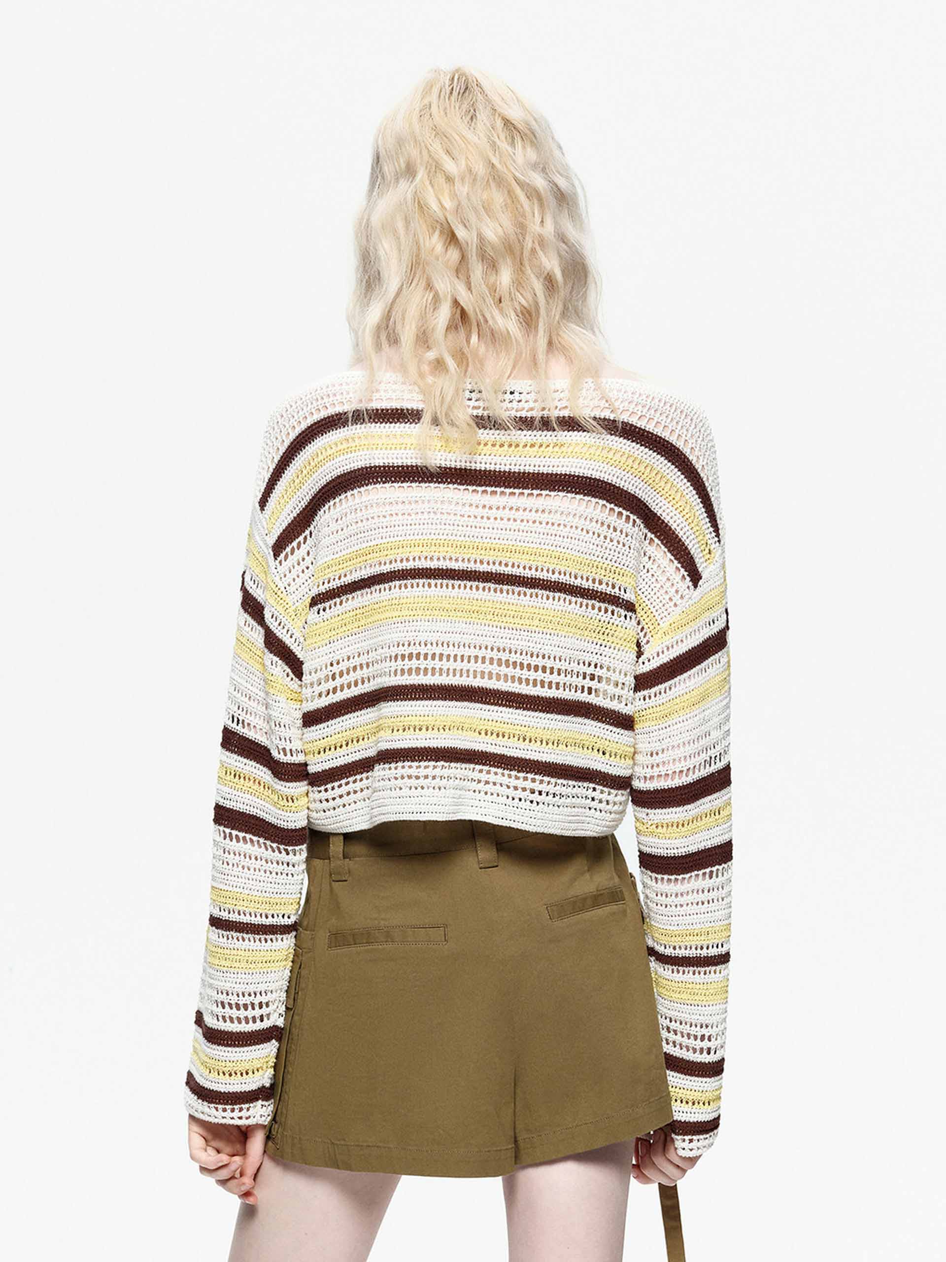 Sheer Striped Crochet Knit Top - Image 3