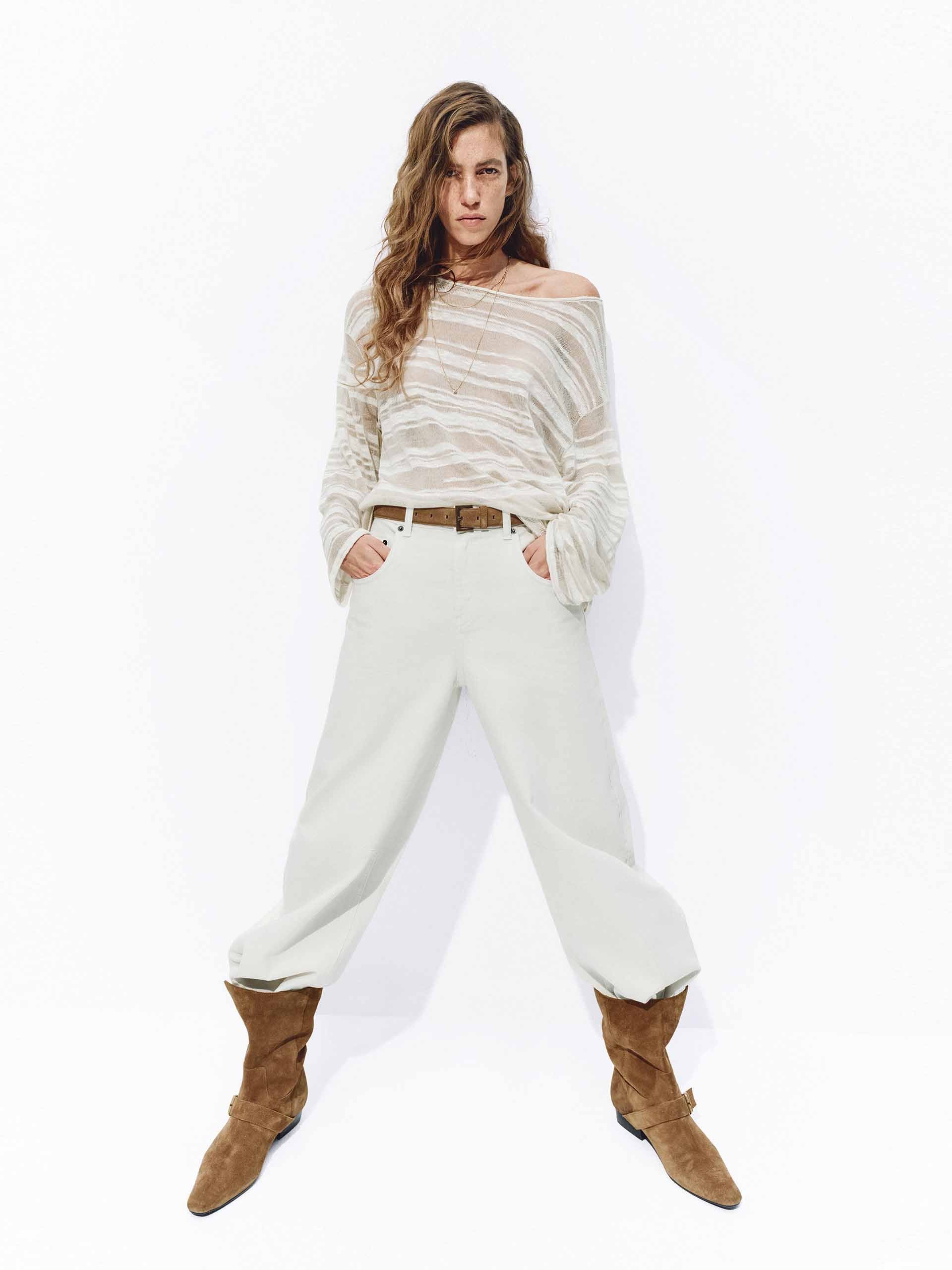 Sheer Striped Knit Sweater - Image 2