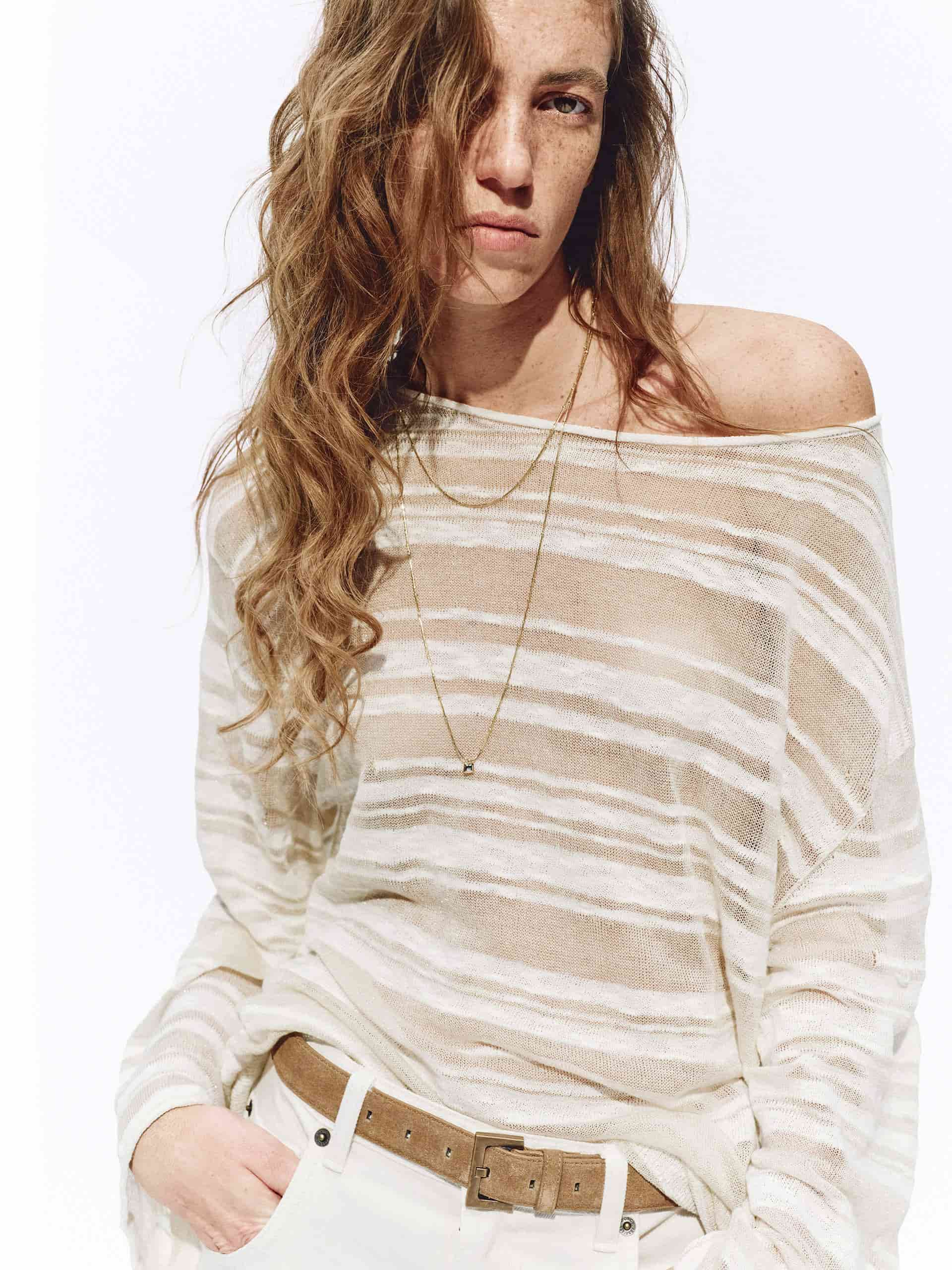 Sheer Striped Knit Sweater - Image 6