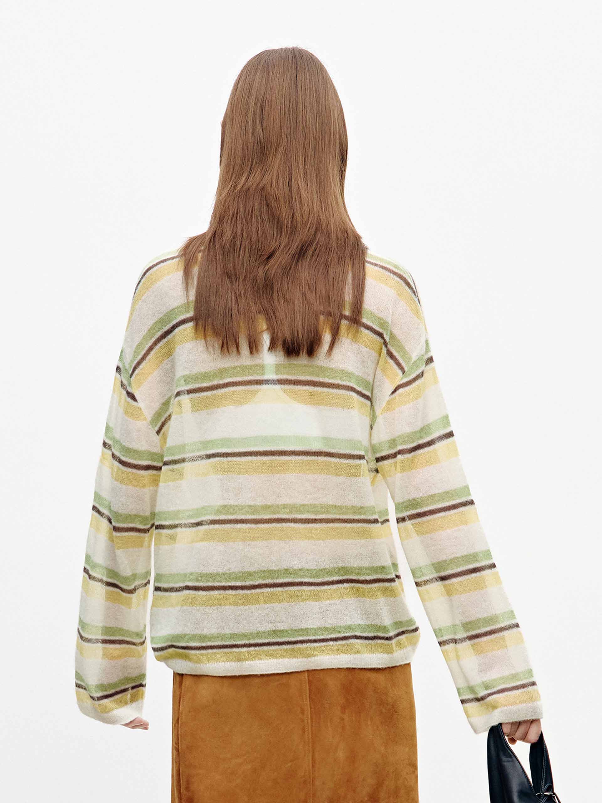 Sheer Striped Knit Sweater - Image 6