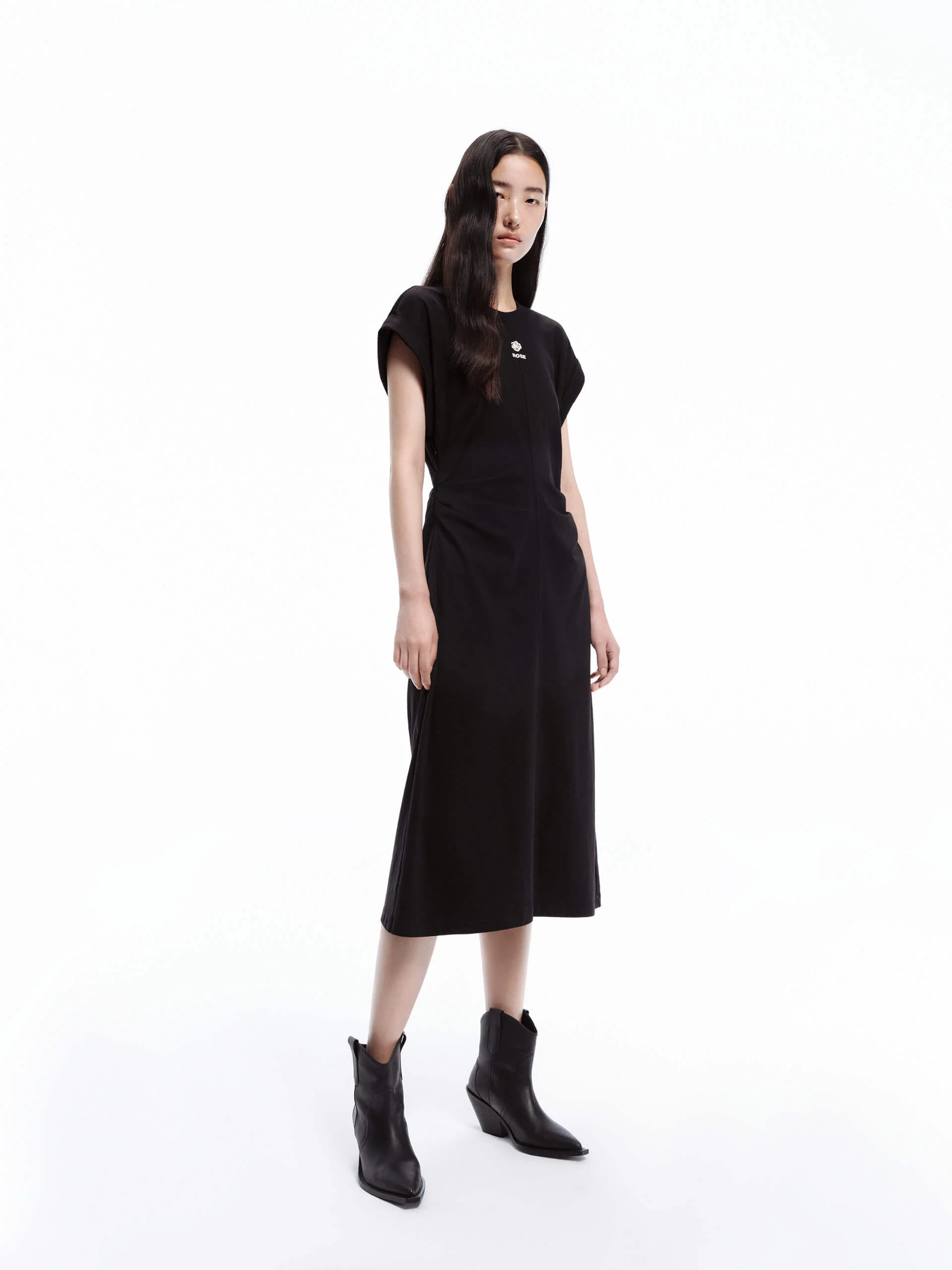 Side Pleated Cotton Dress - Image 10