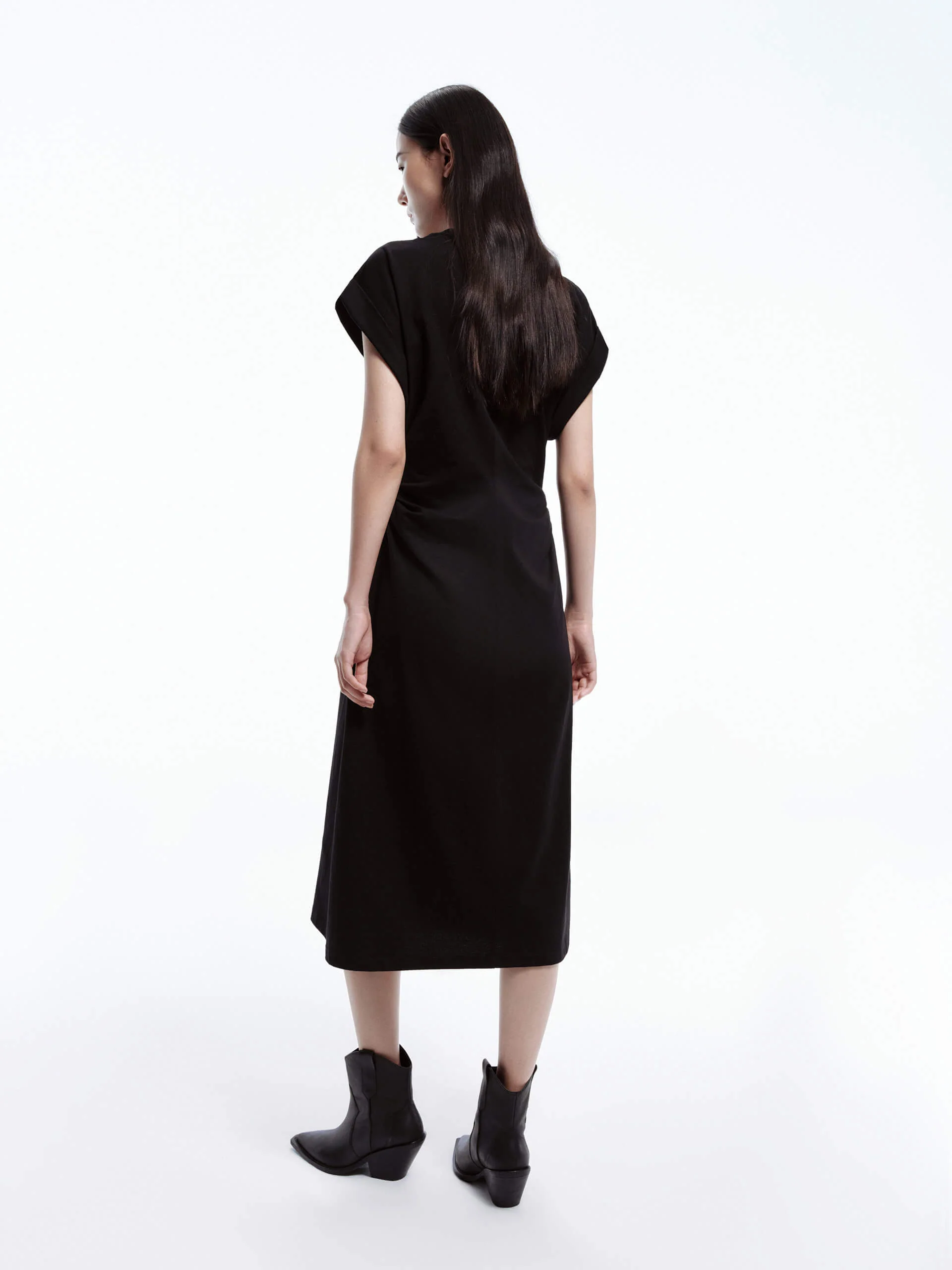 Side Pleated Cotton Dress - Image 14