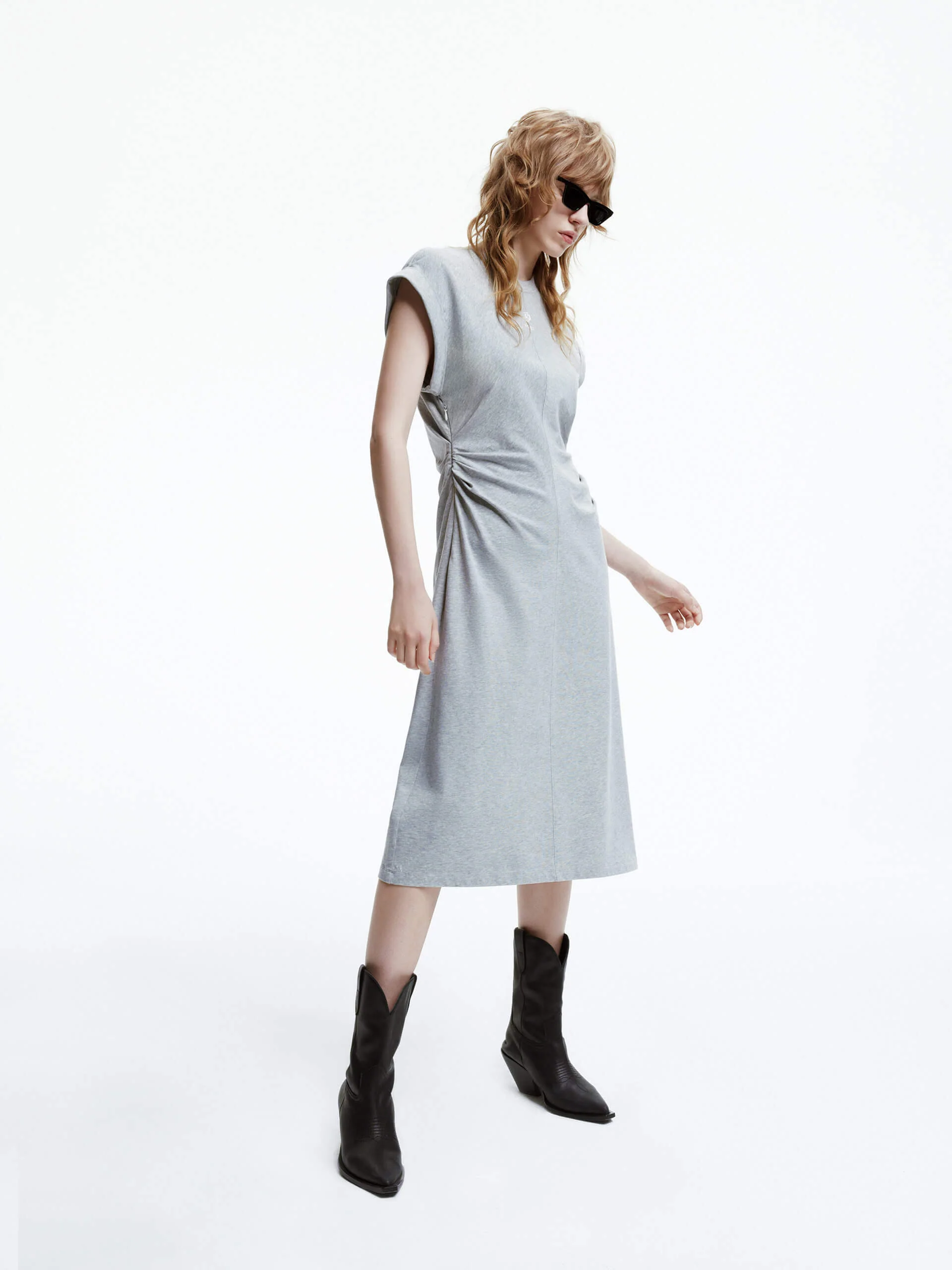 Side Pleated Cotton Dress - Image 7