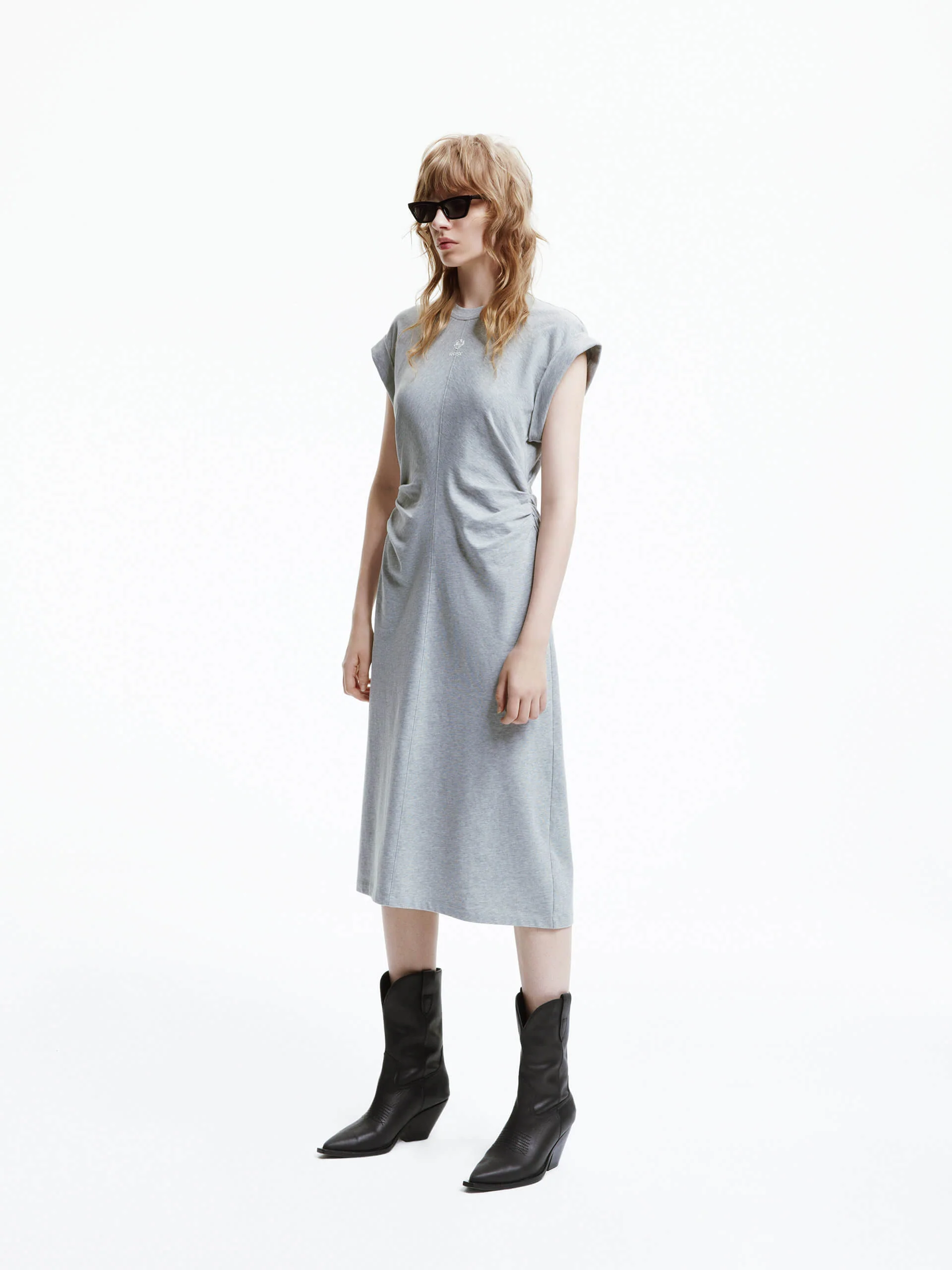 Side Pleated Cotton Dress - Image 8