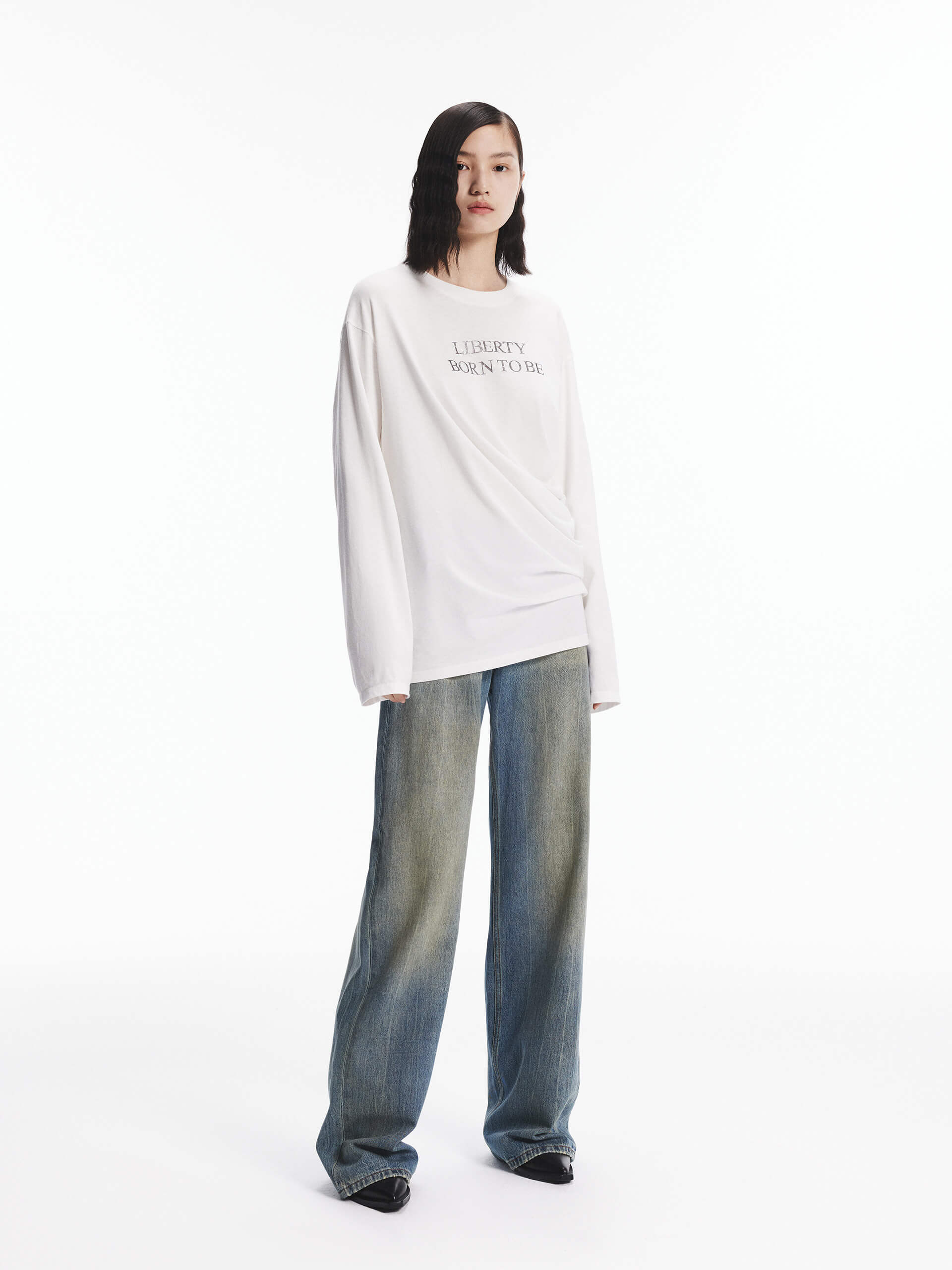 Side Pleated Loose T-shirt - Image 2