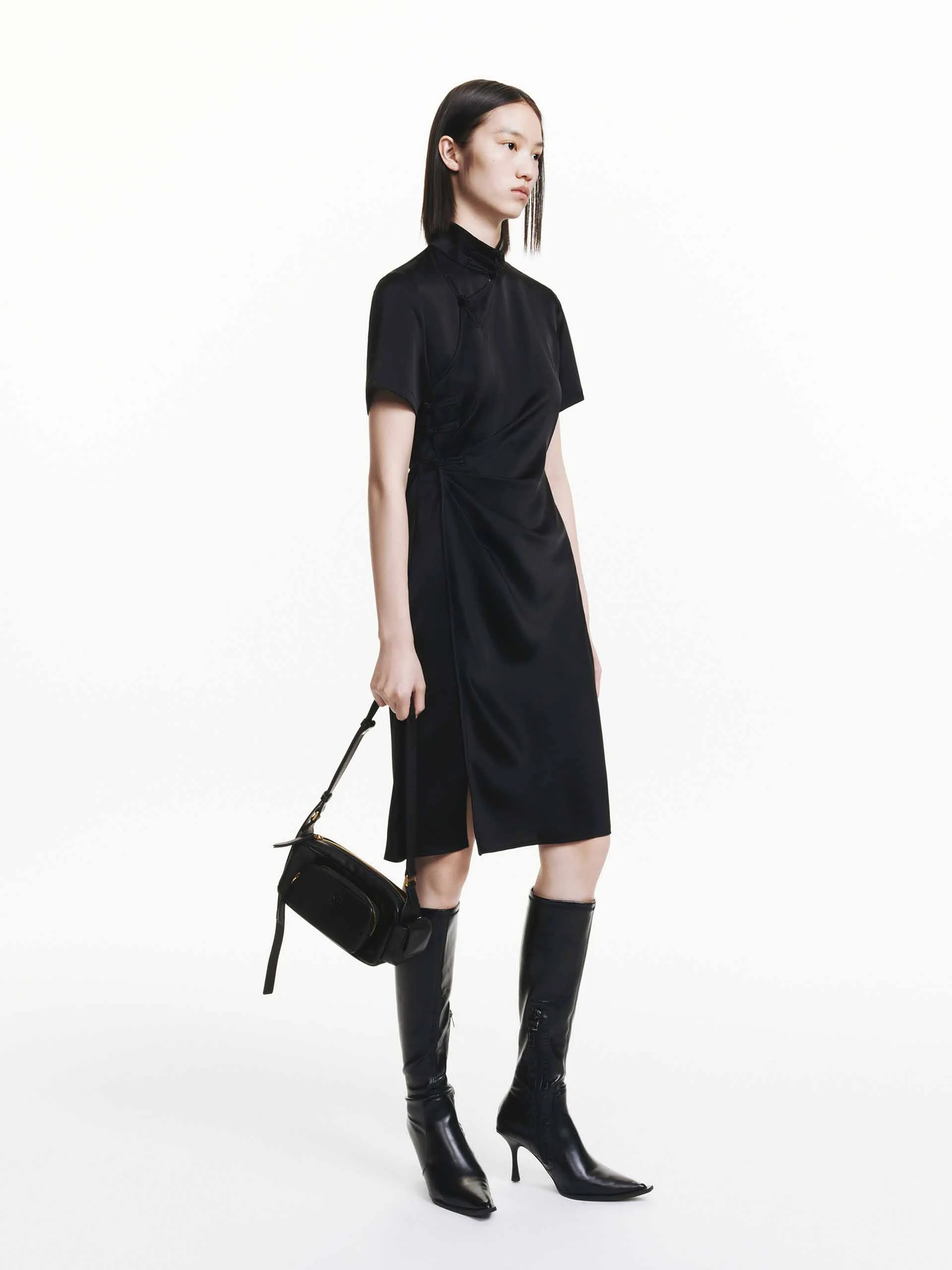 Side Pleated Satin Dress - Image 2