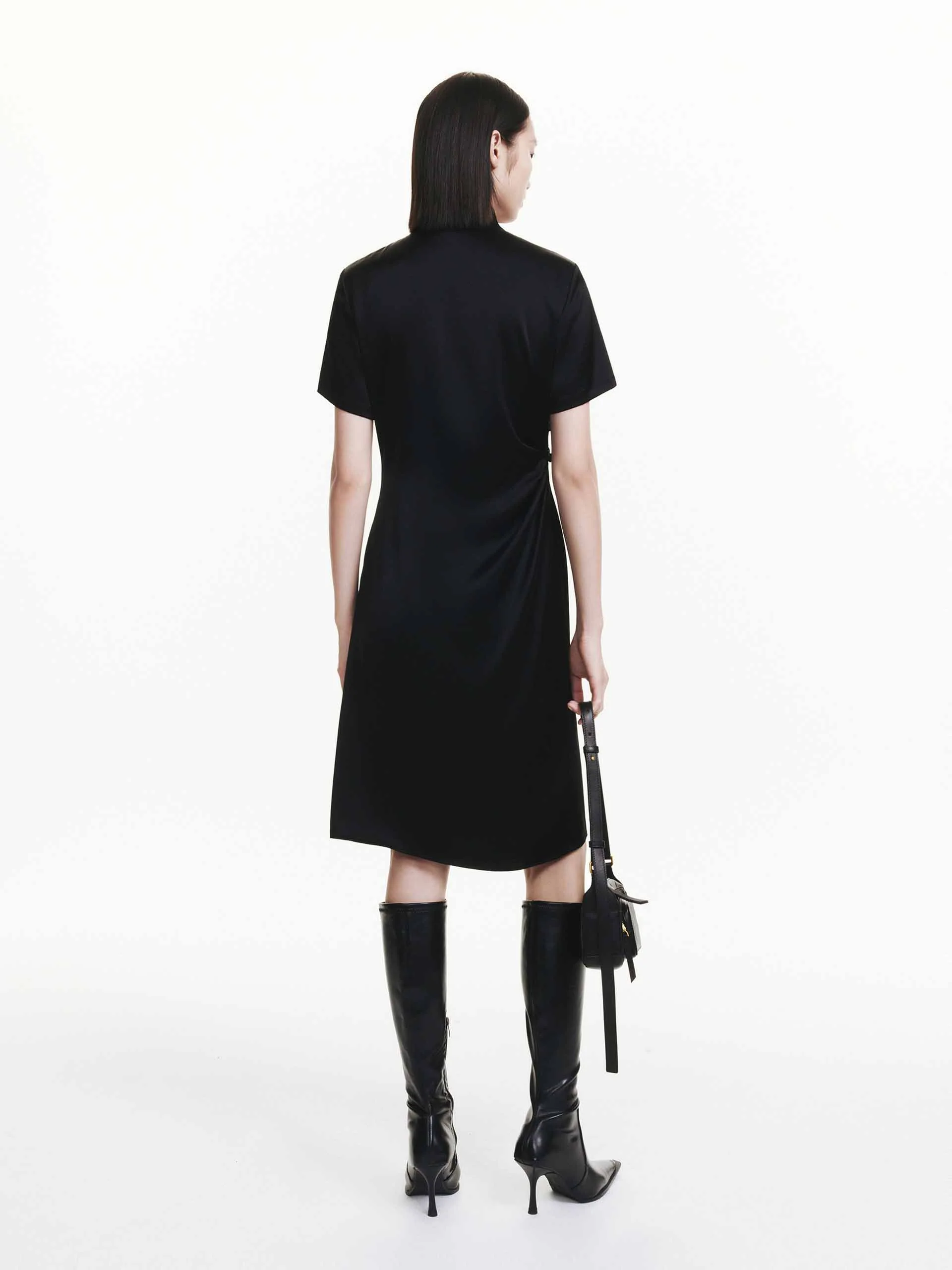 Side Pleated Satin Dress - Image 3