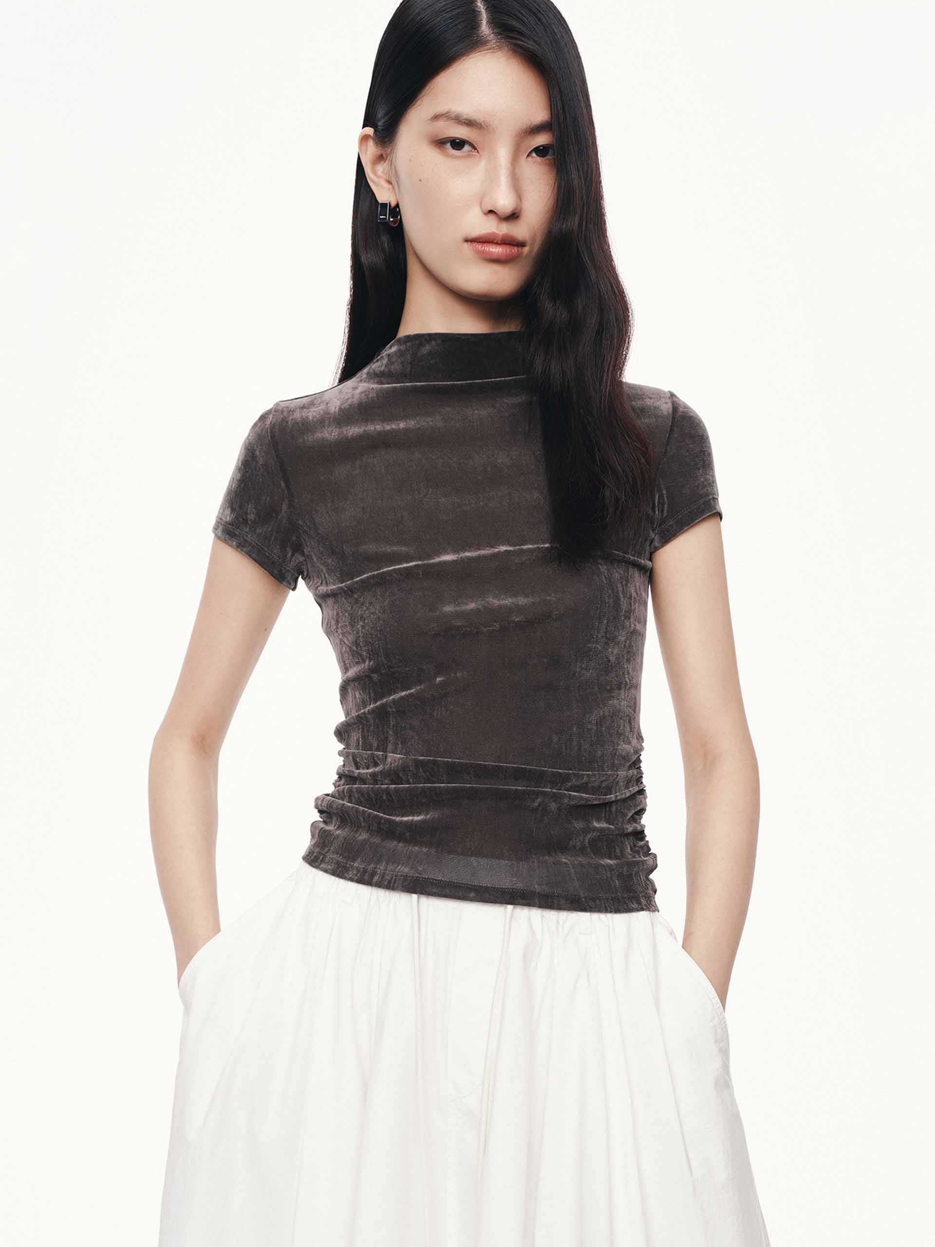 Side Pleated Velvet Top - Image 9